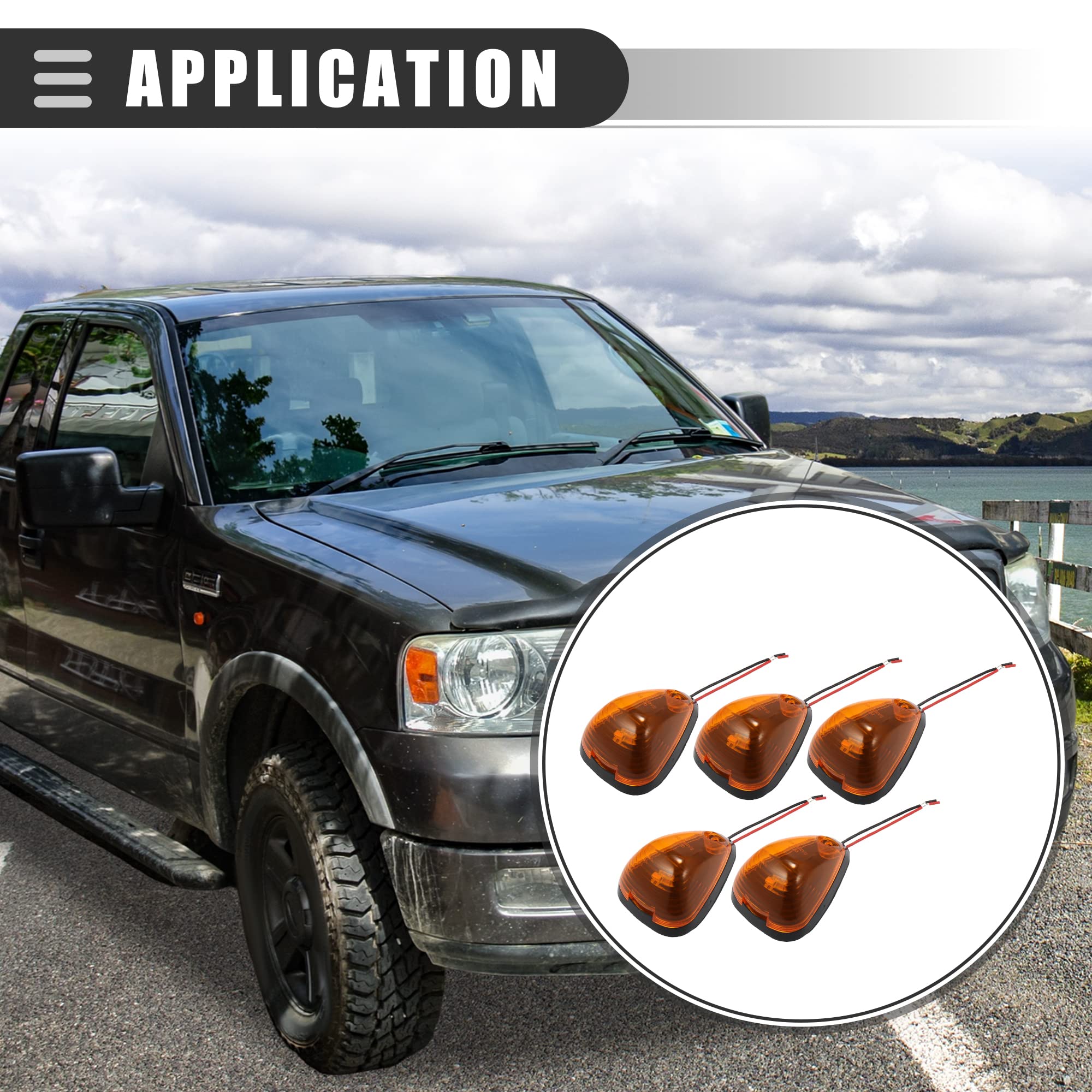 Motoforti Roof Top LED Cab Marker Light, Roof Running Lamps Yellow Lens, for Ford F-150 1999-2016, ABS Plastic, Yellow, 5pcs