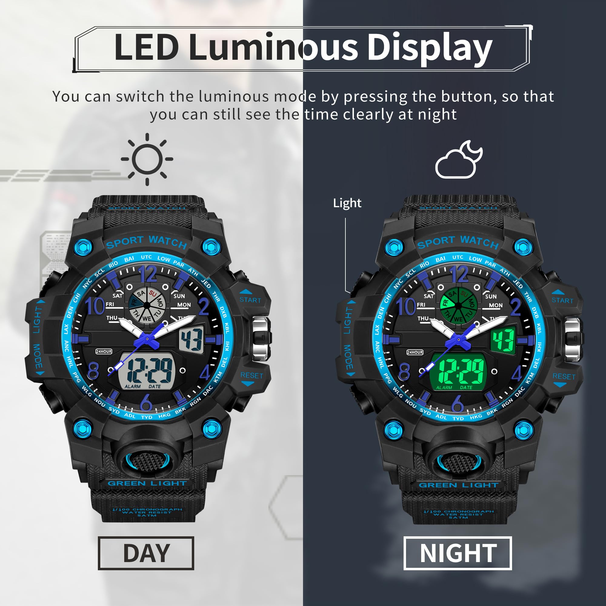 Reloj de pulsera digital deportivo para mujer, resistente al agua, 5 ATM, reloj digital para niños, analógico, digital, deportivo, LED, multifunción, con alarma, fecha, cronómetro, para exteriores