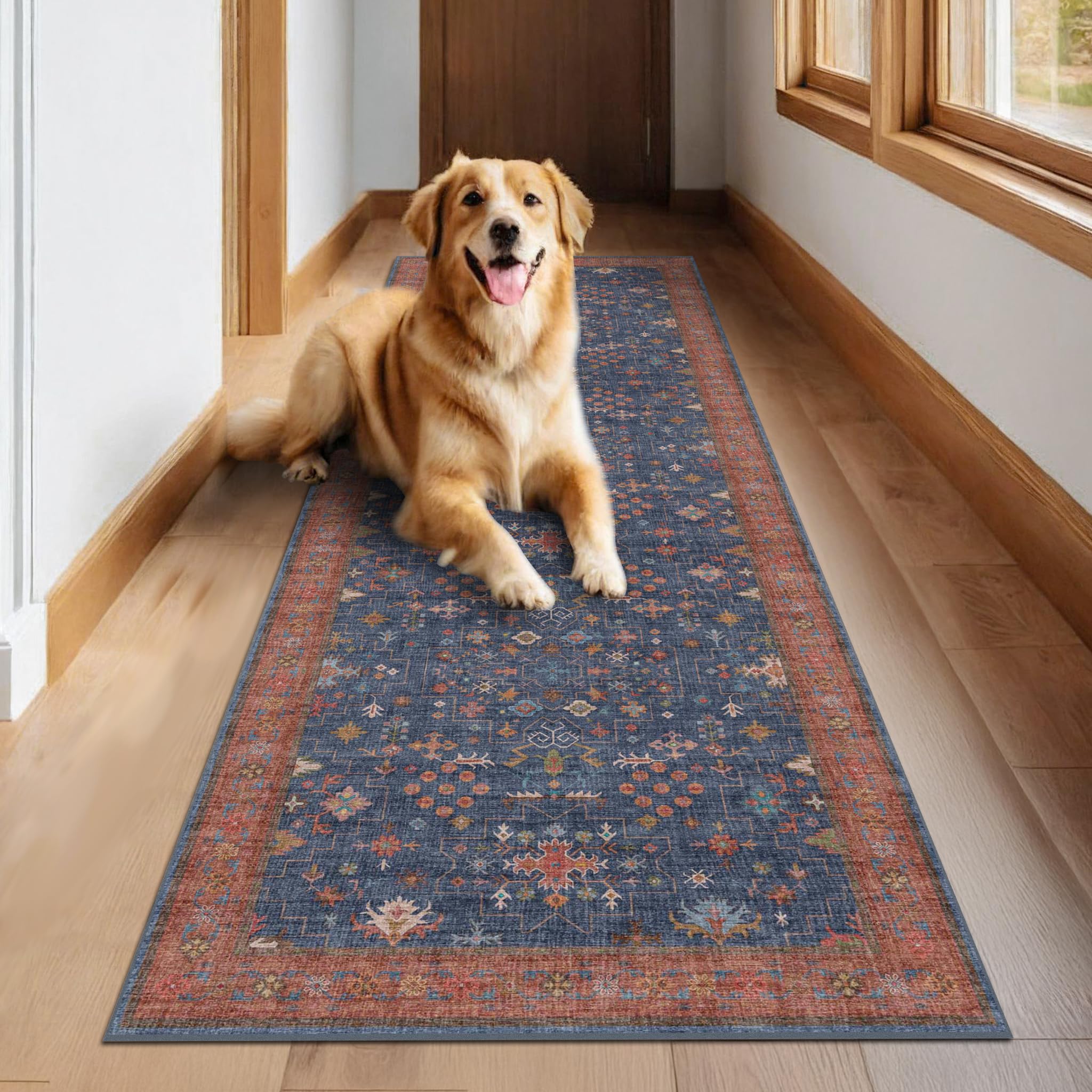 Amazon.com: Washable 10 ft Long Runner for Hallway - Navy Blue
