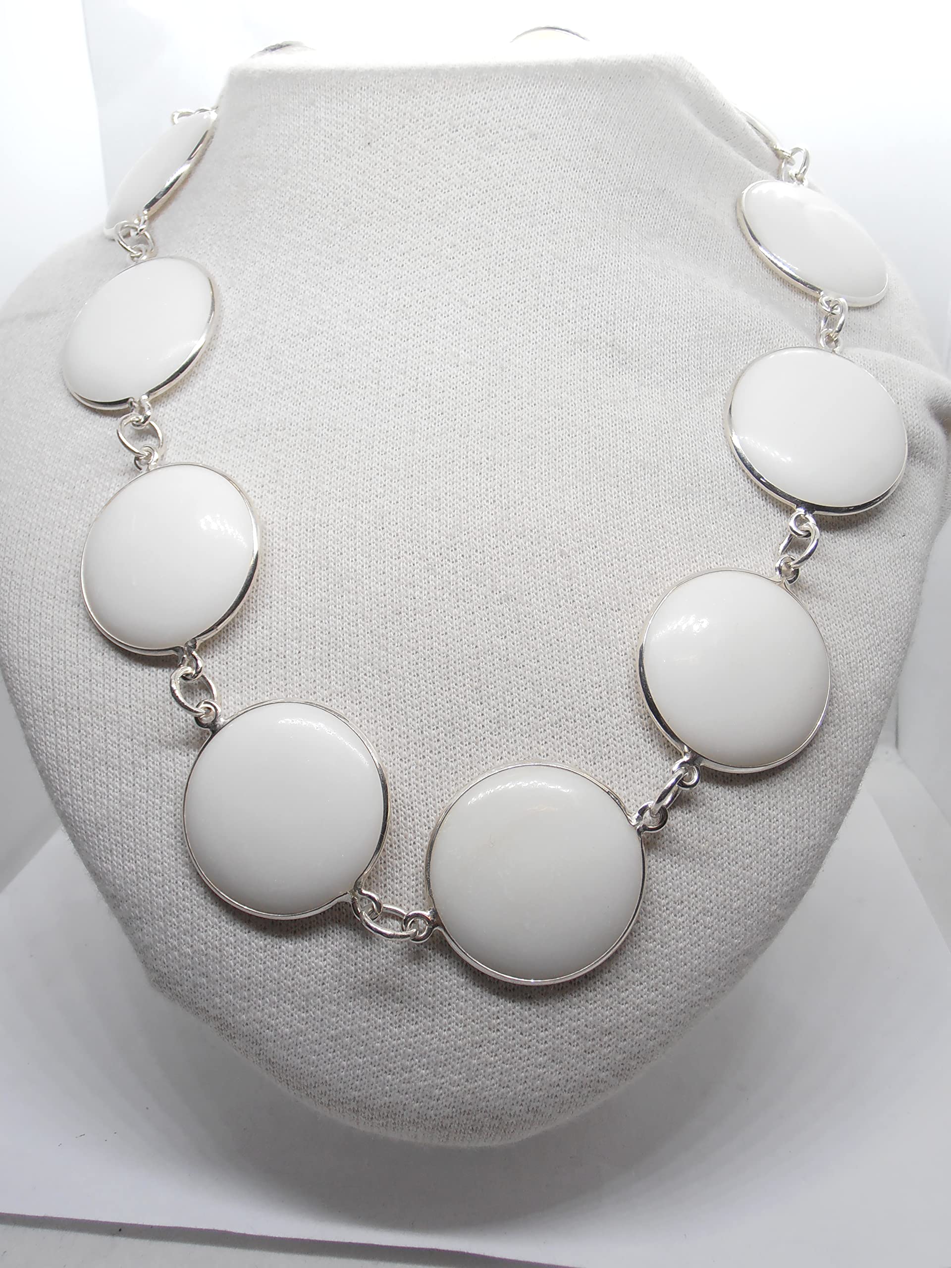 Collana in Argento 925 e Agata naturale bianca - moschettone - girocollo - pietra dura -
