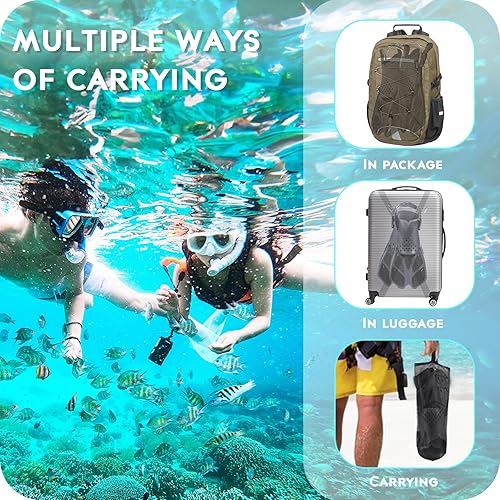 Miniatura 6 de Aletas de natación, aletas de esnórquel de tamaño de viaje, cortas, ajustables, para natación, tacón abierto, aletas de buceo, aptas para hombres,