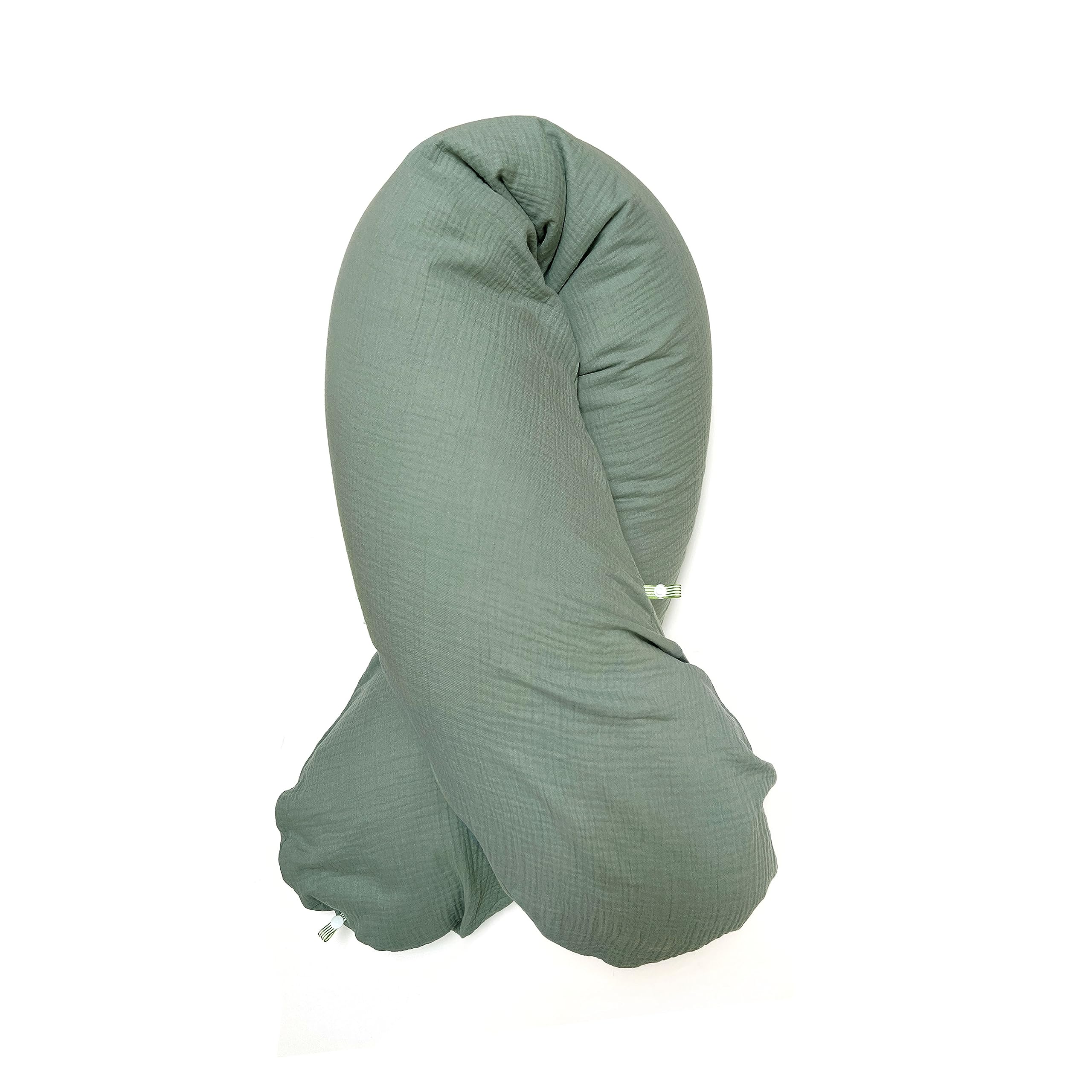 Blausberg Federa per cuscino da allattamento in mussola, 190 x 38 cm, con funzione nido, ad esempio per il cuscino da allattamento – Materiali certificati Oek-Tex Standard – Made in Germany – Salvia