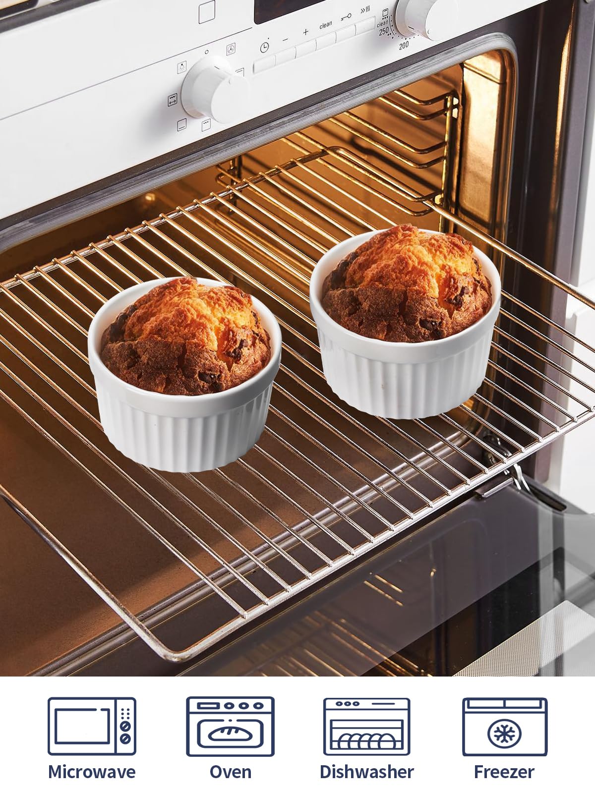 Samsle Ramekins de cerámica de 8 onzas, aptos para horno, pequeños platos de soufflé para crema brulee, helado, salsa y salsas, mini cuencos de porcelana blanca para hornear, juego de 6