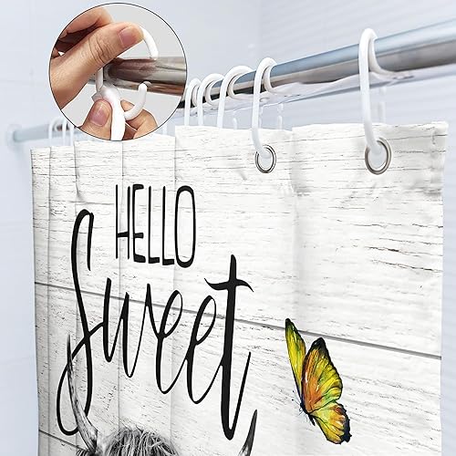 Miniatura 3 de SVBright Farmhosue - Cortina de ducha de vaca de las tierras altas, 72 pulgadas de ancho x 72 pulgadas de largo, divertido ganado, toro, flor azul,