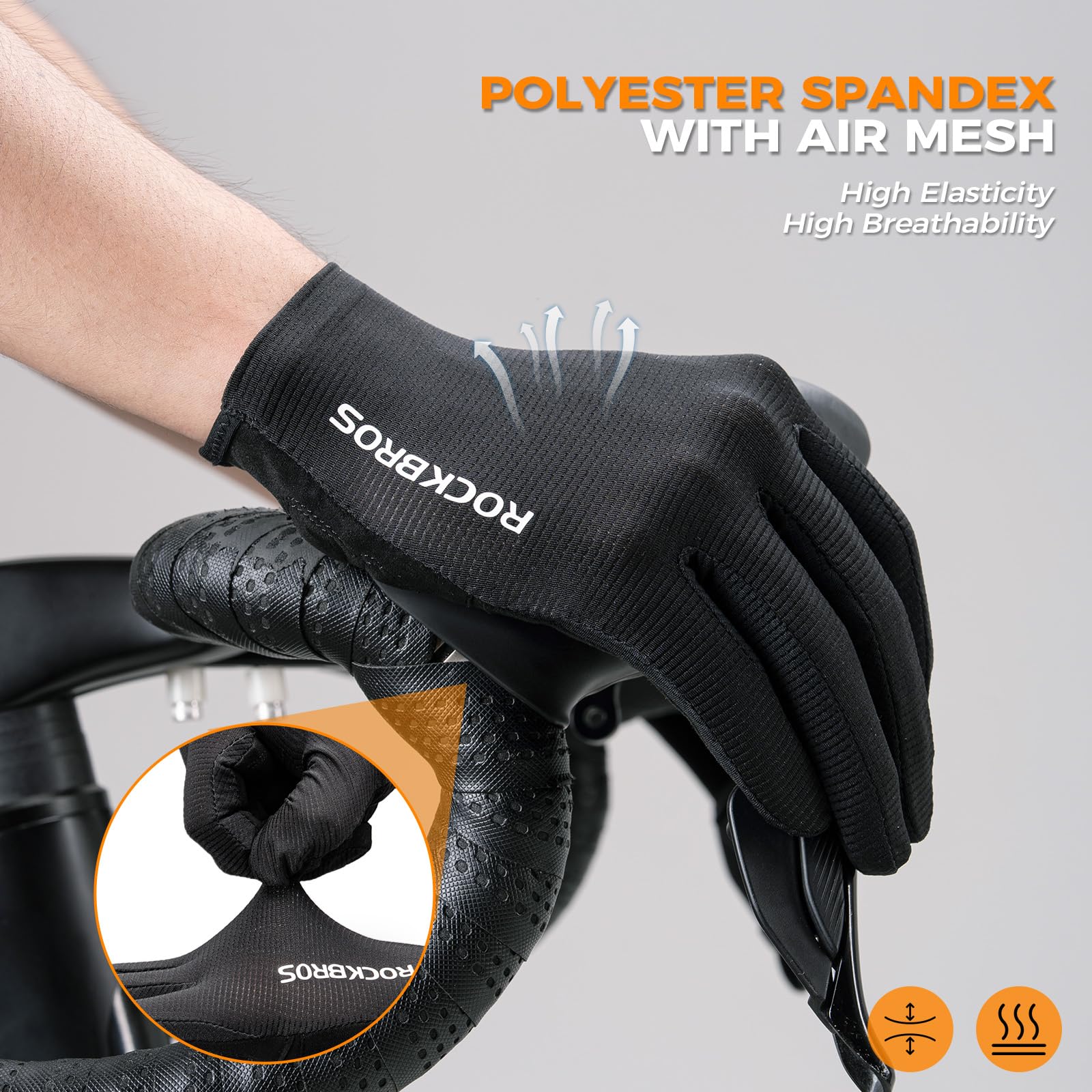 ROCKBROS Guantes Ciclismo Hombre Mujer, Guantes Deporte Dedo Completo Pantalla Táctil en Todos Los Dedos, Antideslizante y Transpirable para MTB Bicicleta Carretera Gravel Running