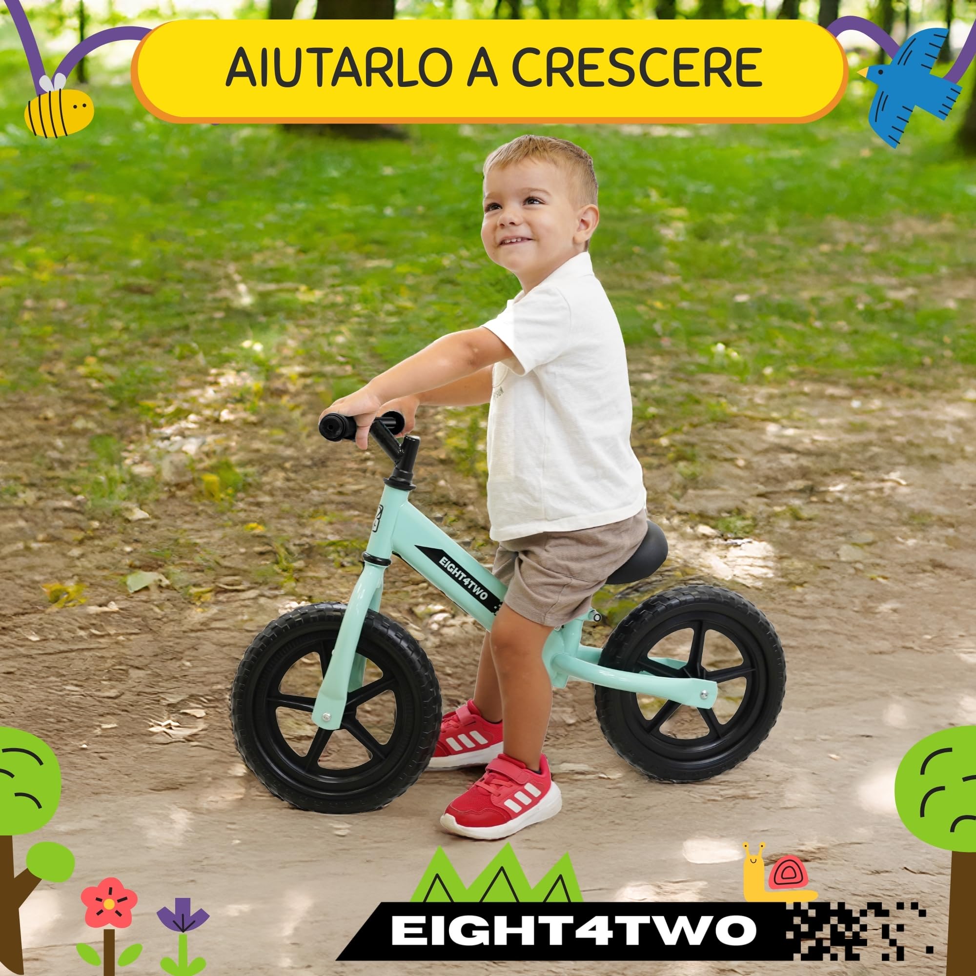 EIGHT4TWO Bicicletta senza pedali per bambini 2, 3, 4 e 5 anni - Bicicletta senza pedali Ideale per bilanciamento - Giocattoli per bambini di 2, 3, 4 e 5 anni.
