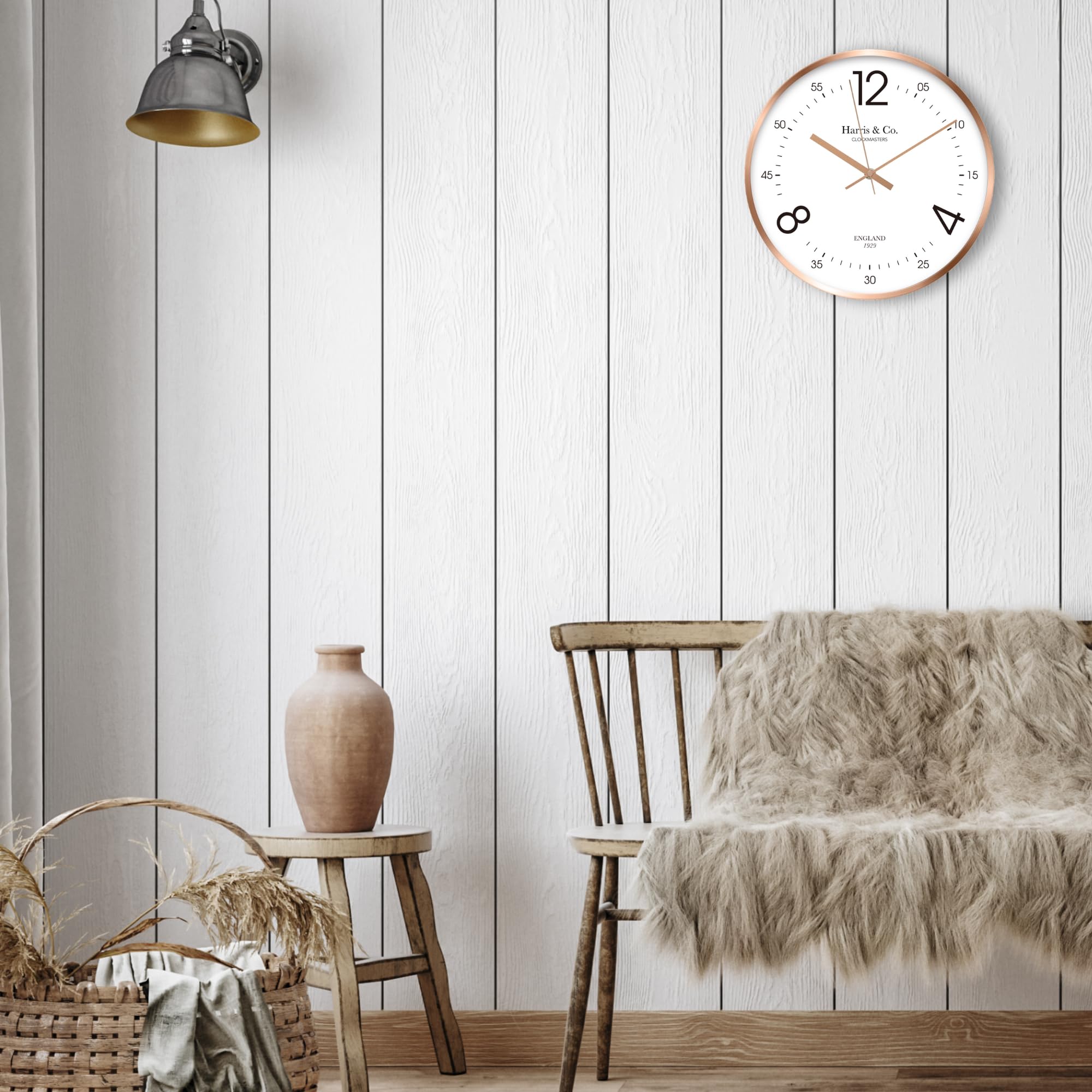 HARRIS & CO. CLOCKMASTERS Premium Analog Wall Clock 12 Inch (Rosegold, with Glass, Metal Frame)(Silent Sweep Noiseless Technology) Model-Baker Street 1