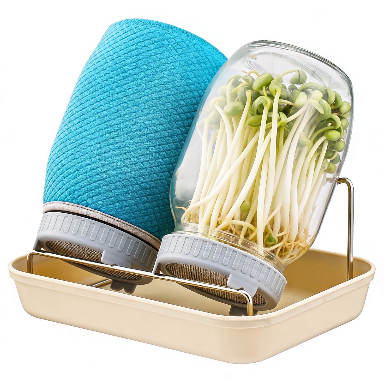 Zj Whoest Grey 32Oz Sprouting Kit, 2 Sprouting Jar Kits, Wide Mouth Mason Jars With Sprout Lids.sprouts Growing Kit, Seed Sprouter Set For Growing Broccoli, Bean, Alfalfa