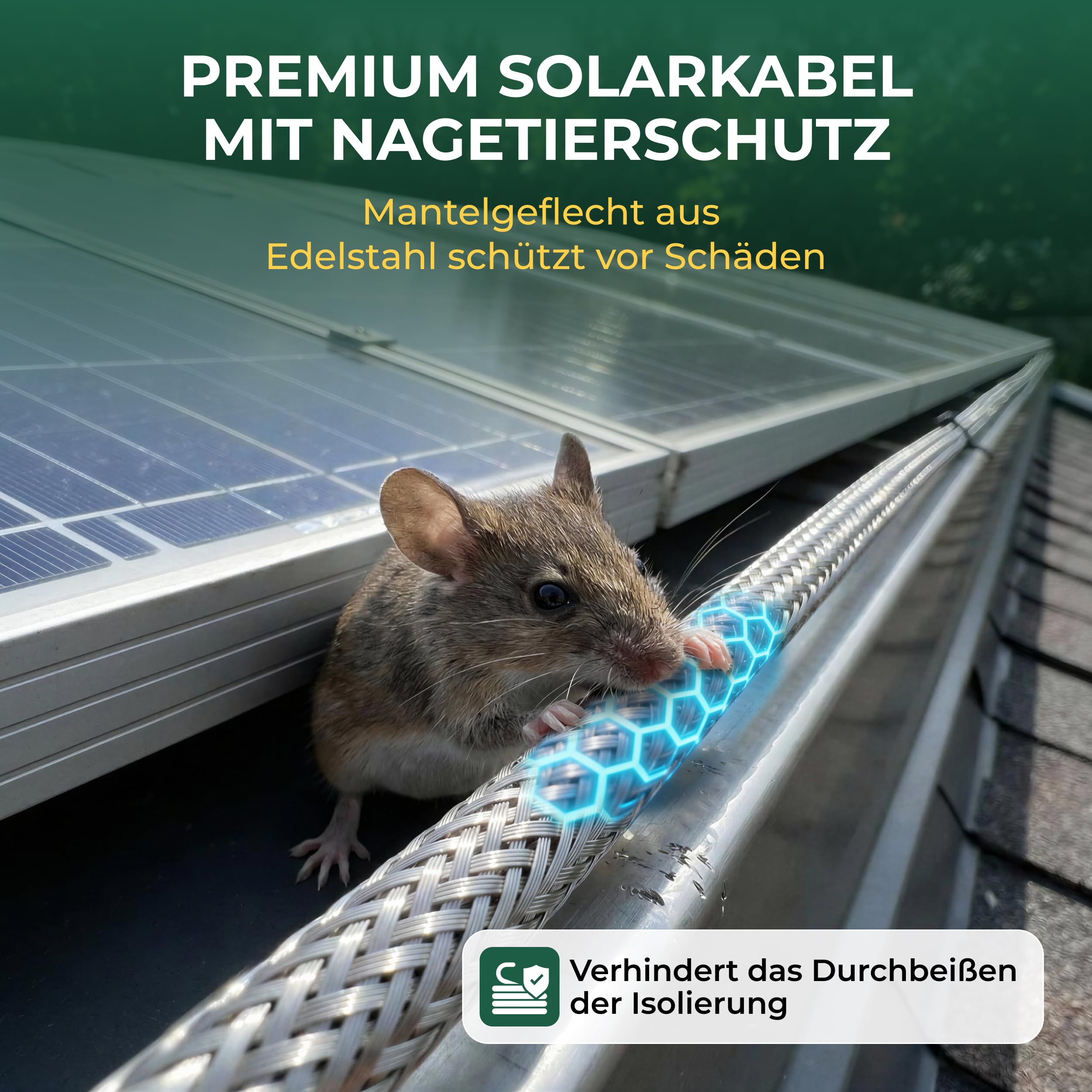 Sovolar Solarkabel 6mm2 50m PV Kabel 6mm2 Edelstahlgeflecht als Kabelschutz. Solarkabel Verlängerung mit Kabelschutz Tiere für Photovoltaik Kabel mit Nagerschutz und Privatkunden mit 0% Mehrwertsteuer