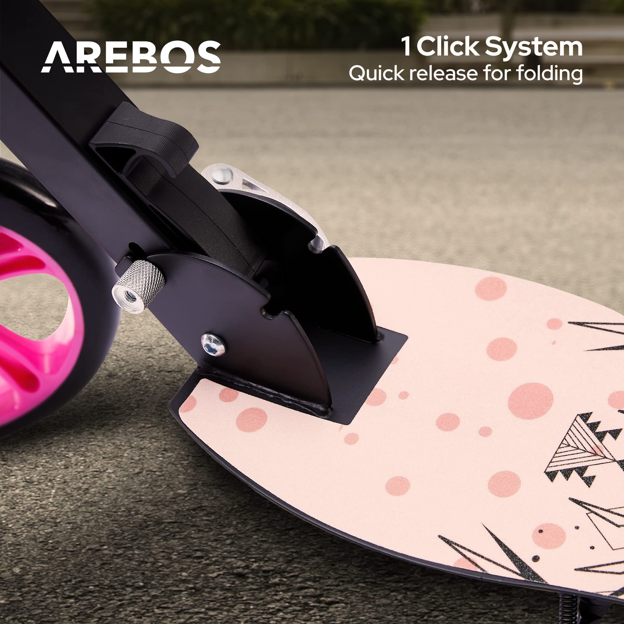 Arebos Patinete | ruedas XXL | correa de transporte | superficie antideslizante | altura ajustable | freno de pedal | máx. 100 kg