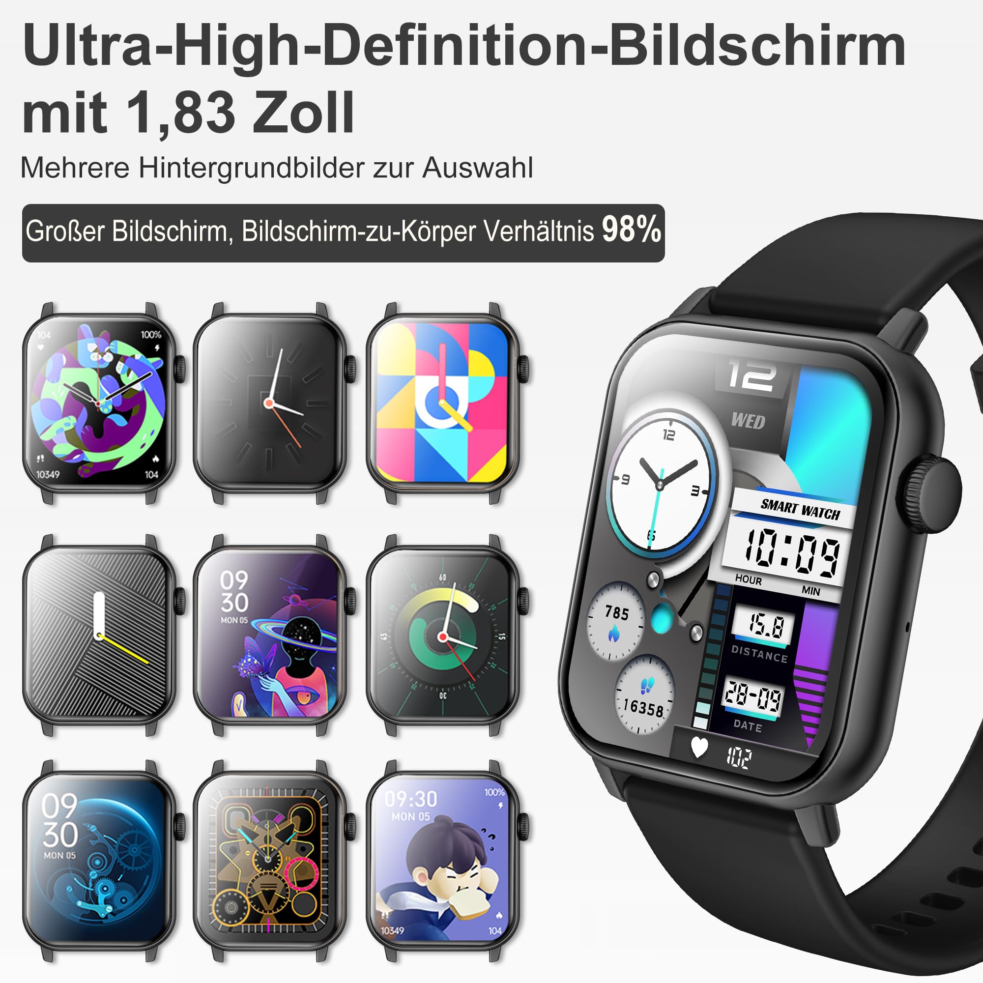 2026 Montre connectée pour homme et femme avec fonction téléphone, montre de fitness HD de 4,7 cm avec plus de 100 modes sportifs, suivi de la fréquence cardiaque/SpO2/podomètre et moniteur de sommeil