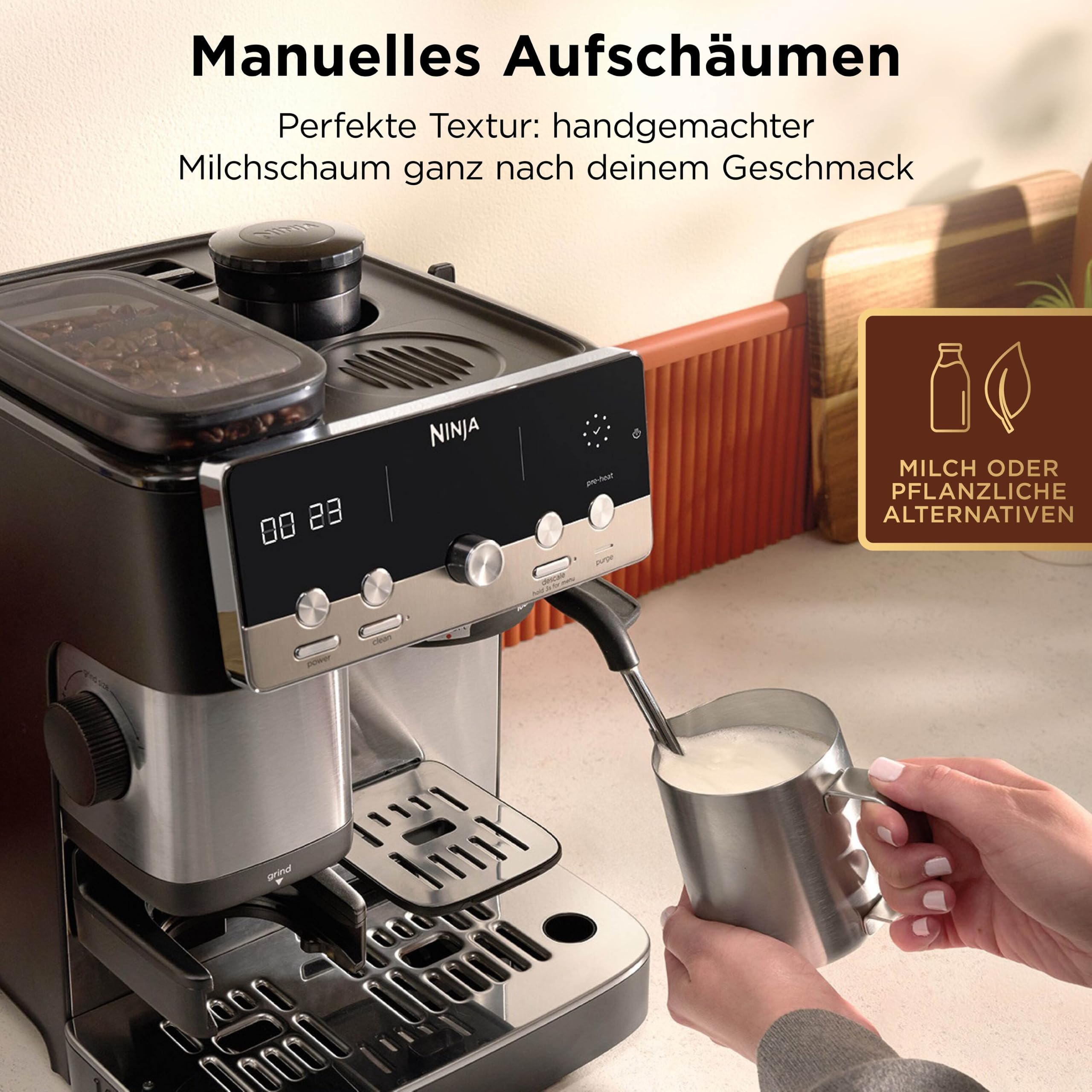 Ninja Luxe Café Mini 2-in-1-Espresso- und Filterkaffeemaschine mit integriertem Mahlwerk und manuellem Milchaufschäumer ES301EU