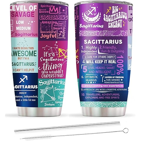 Sagittarius Gifts for Women,Sagittarius Birthday Zodiac Gifts, Astrology Gothic Witchy Constellation Insulated Tumbler With Lid Straw Purple Coffee Mug 20 OZ