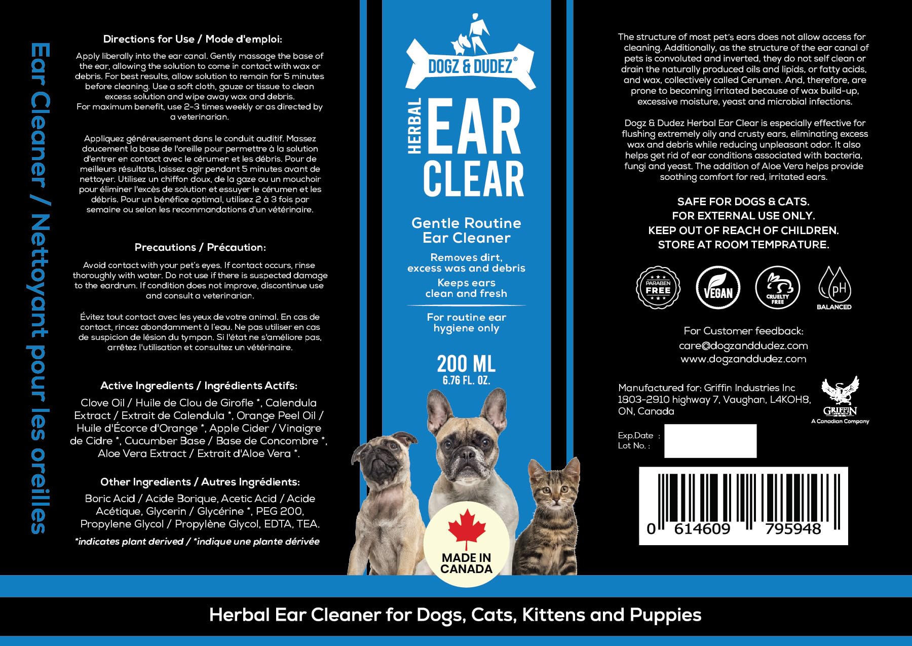 Dogz & Dudez Dog Ear Cleaner (Made in Canada) – Natural Herbal Ear Wash for Dogs & Cats – Removes Wax, Dirt & Odor – Gentle Plant-Based Formula – 200ml (7 fl oz) - 3