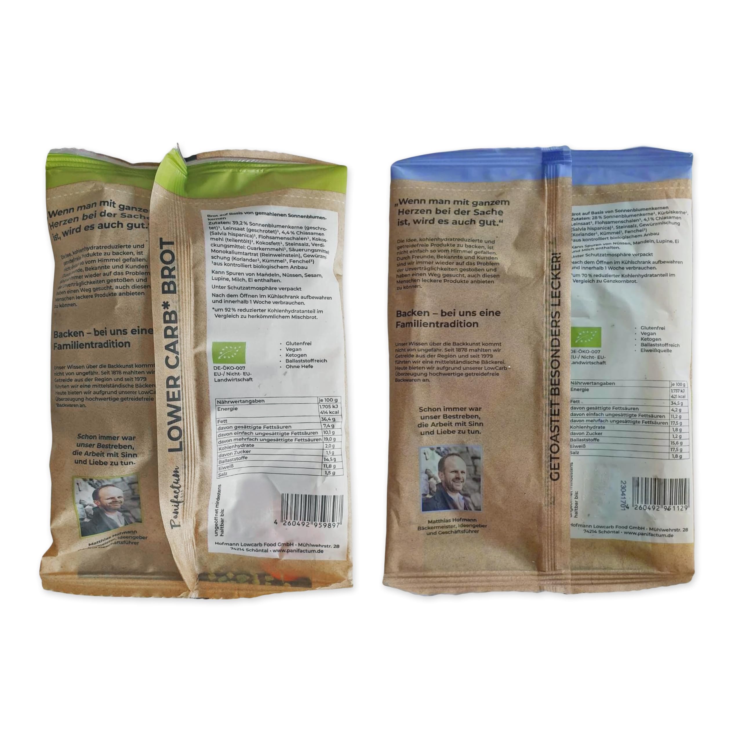 Panifactum Brot Probierpaket, Set mit 4 Low Carb BIO-Broten, 760 g | Ketogene Ernährung, Getreide-, Soja-, Hefe-, & Glutenfrei, Sättigend & Kohlenhydratreduziert, für Frühstück & Abendessen