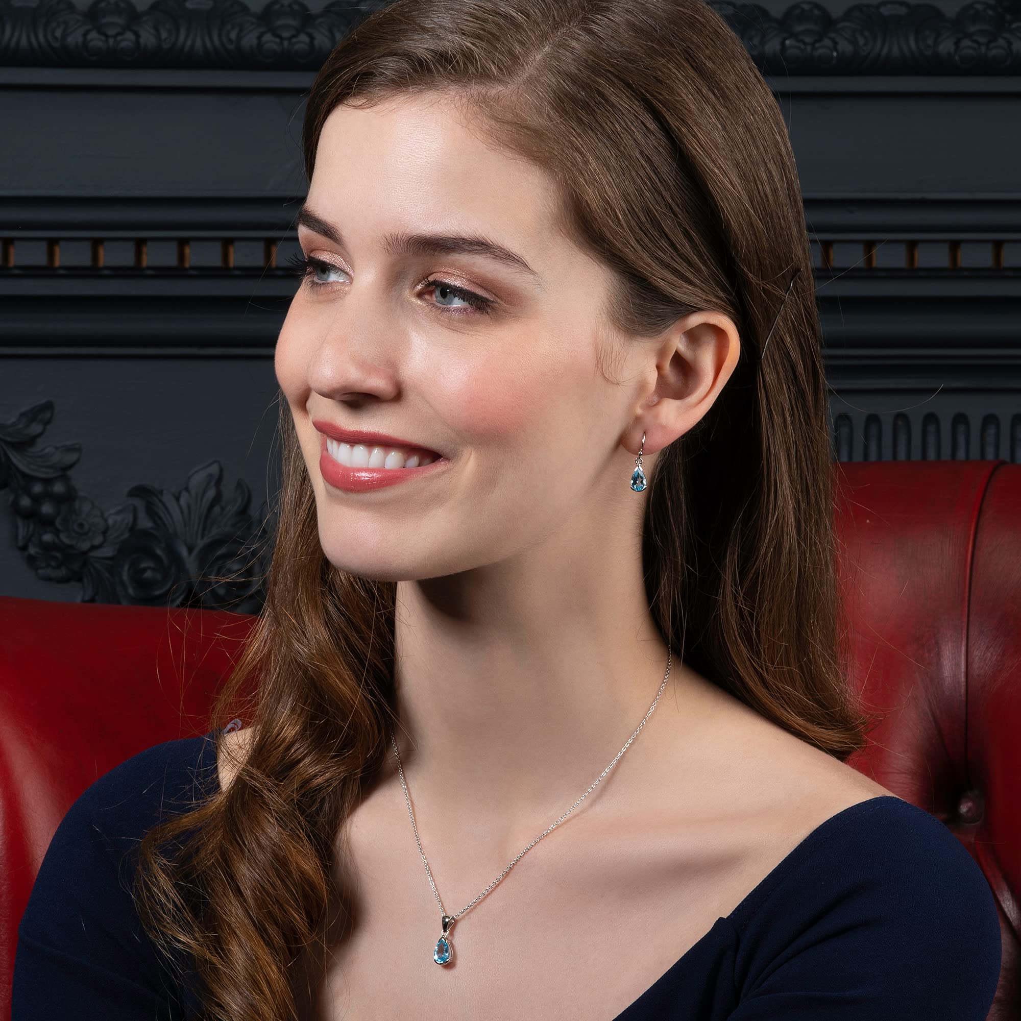 namana Pendientes de Plata de Ley 925 con Piedras Semipreciosas, Pendientes Colgantes de Piedras Preciosas Naturales, Pendientes Colgantes de Plata de Ley 925 con Forma de Pera para Mujer