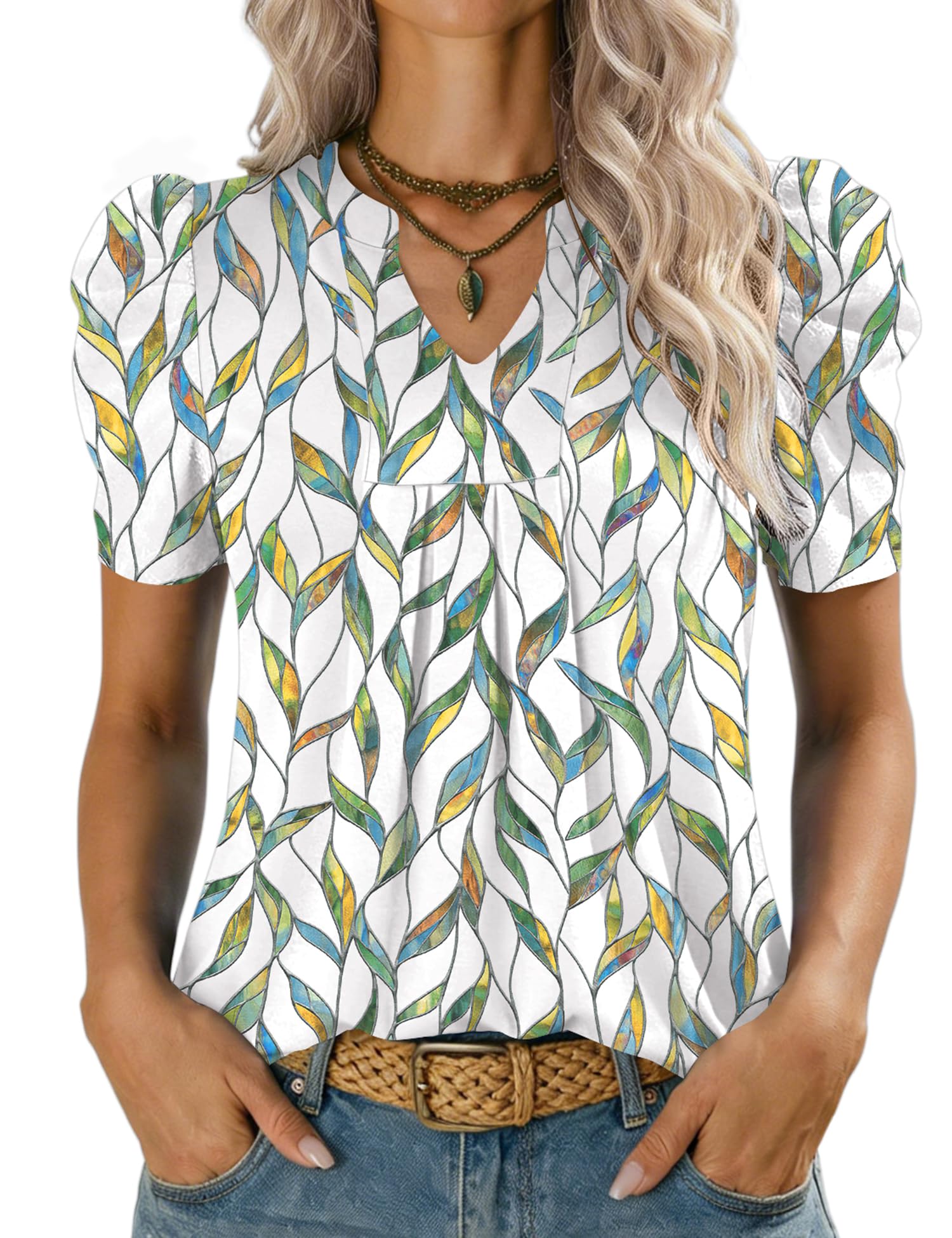Kistore Bluse Damen V-Ausschnitt Kurzarm Oberteil Sommer T-Shirts Top Locker Lässig Oberteil S-XXL