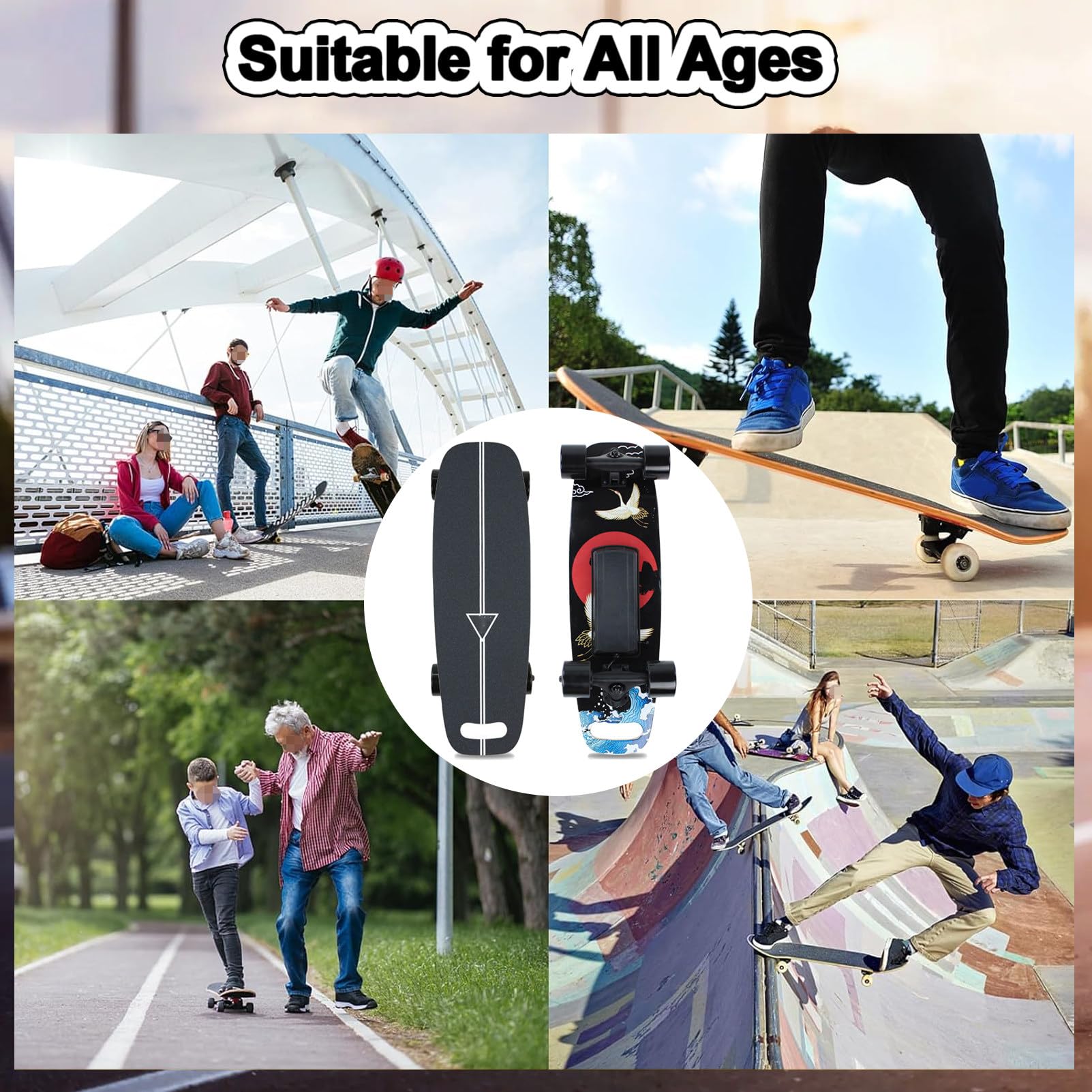 Skateboard éLectrique avec TéLéCommande, Longboard éLectrique Complet 4 Vitesses avec Freinage Fluide, IdéAl pour Les Adultes Et Les Adolescents DéButants 1-Block(16km)
