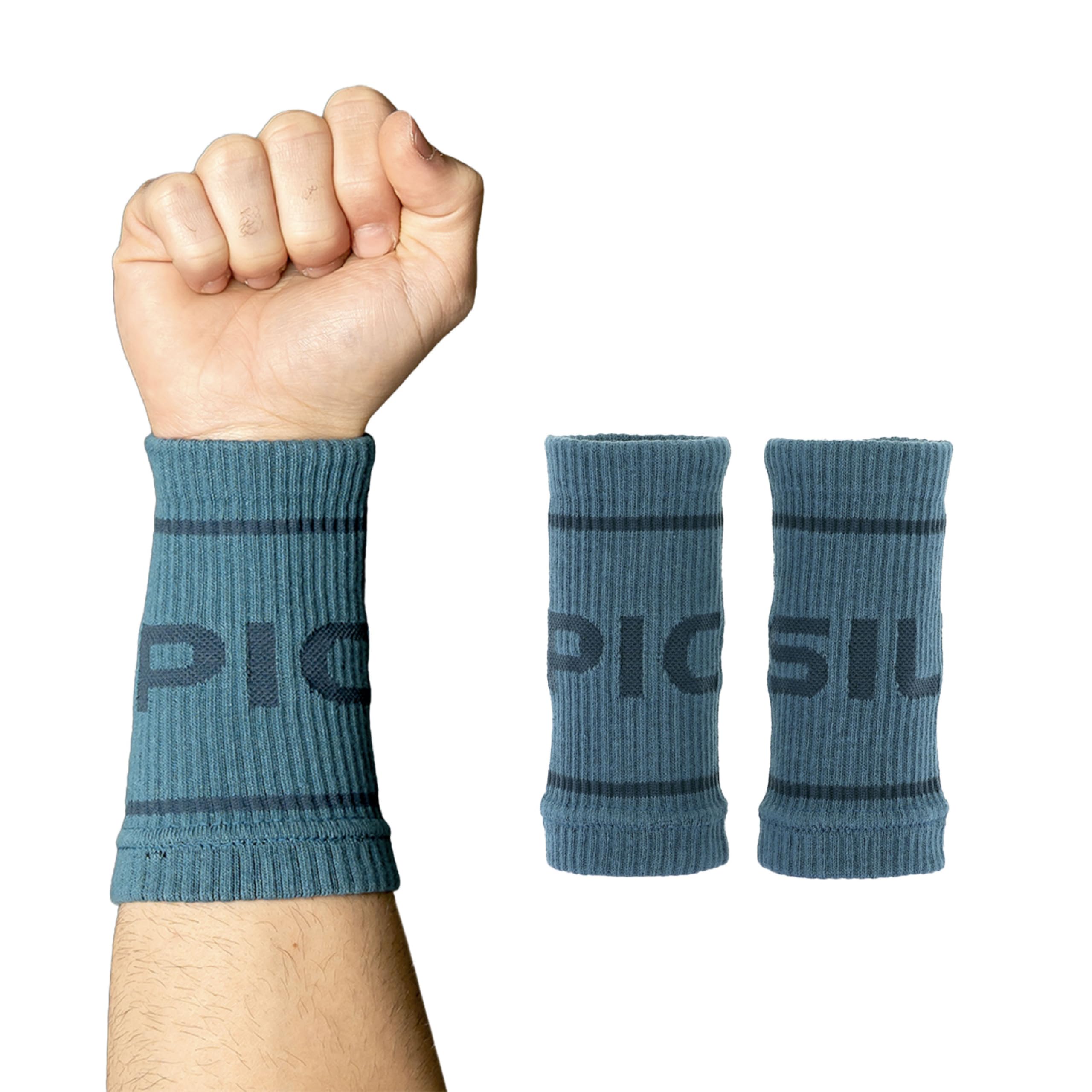 PICSIL Cotton Wrist Sweatbands, Absorbent and Stretchable Wrist Bands for Working Out, Wrist Sweat Bands for Fitness and Tennis, Anti Chafing Wristbands for Men and Women, 1 Pair