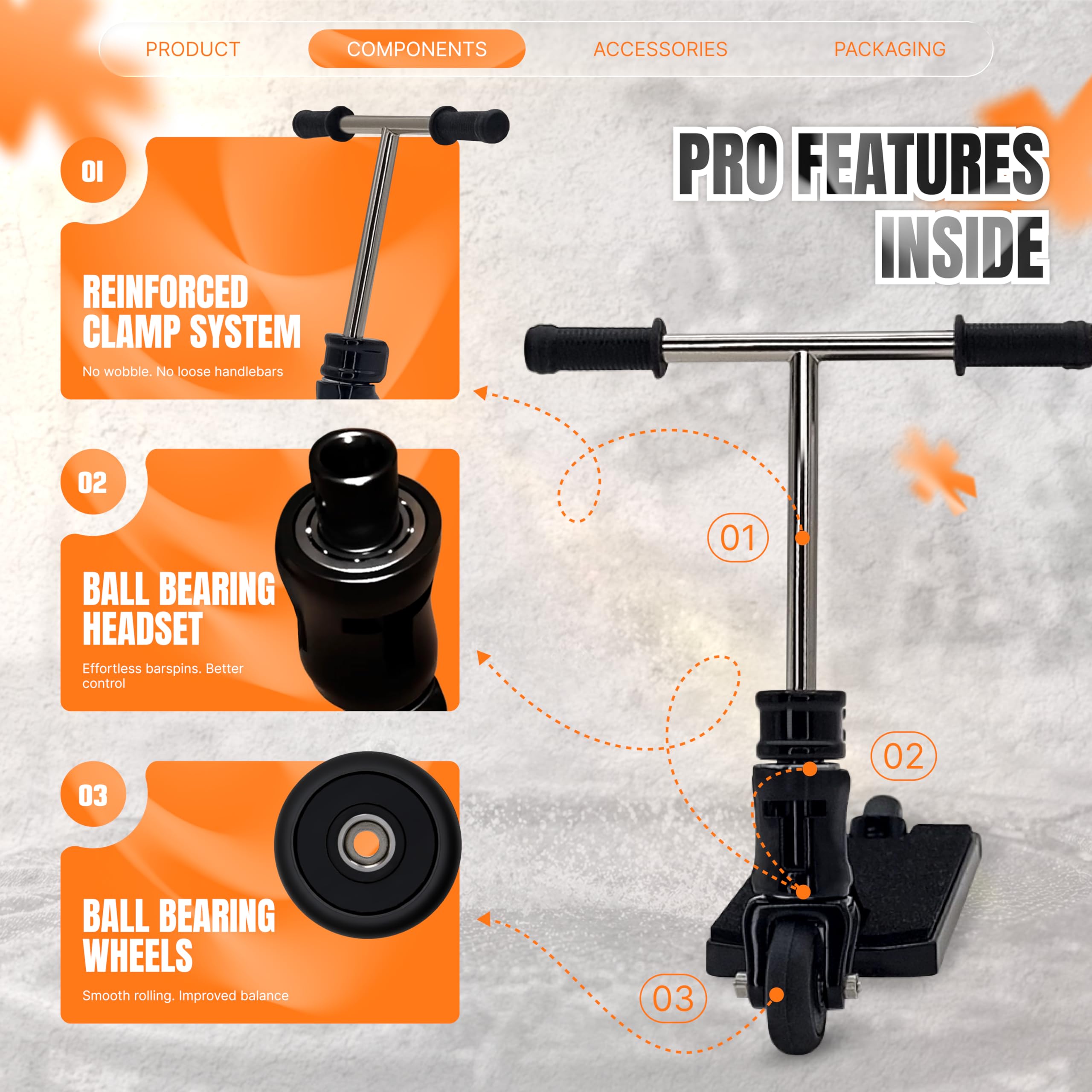 TAILWHIP Pro Finger Scooter con cuscinetti a sfera: nessun gioco, silenzioso, decalcomania per individualizzazione, robusto monopattino in metallo per bambini e adulti, nero