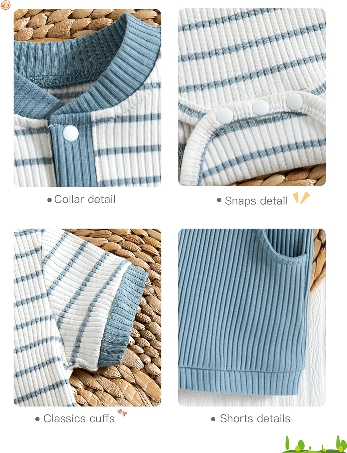 Baby Boy Outfits Ribbed Short Sleeve Striped Romper Top Solid Shorts with Pocket Baby Boy Summer Clothes 0-18M - Image 8