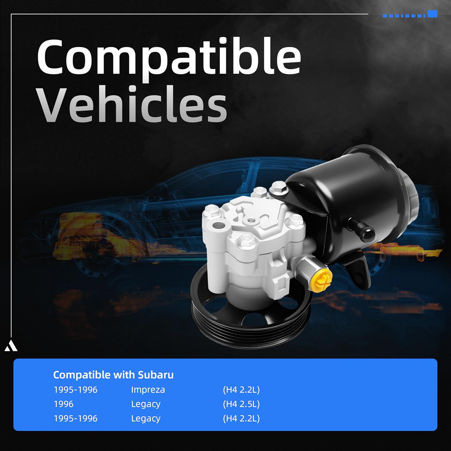 Power Steering Pump with Pulley, 1995-1996 for Subaru Impreza H4 2.2L, 1996 for Legacy H4 2.5L, 1995-1996 for Legacy H4 2.2L, Replace# 21-5932, 215932