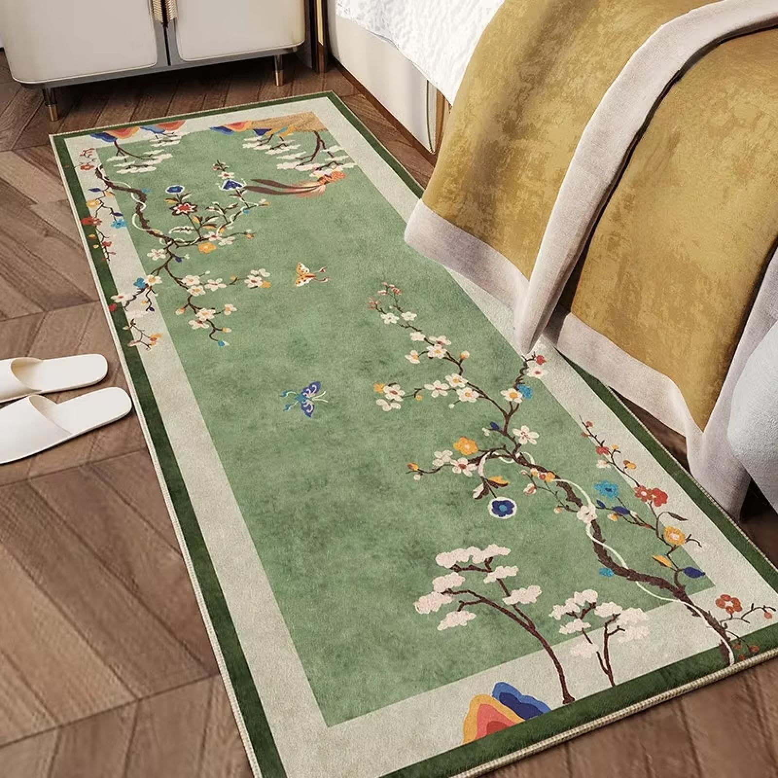 Alfombra clásica china antideslizante para suelos fríos de dormitorio y mesita de noche