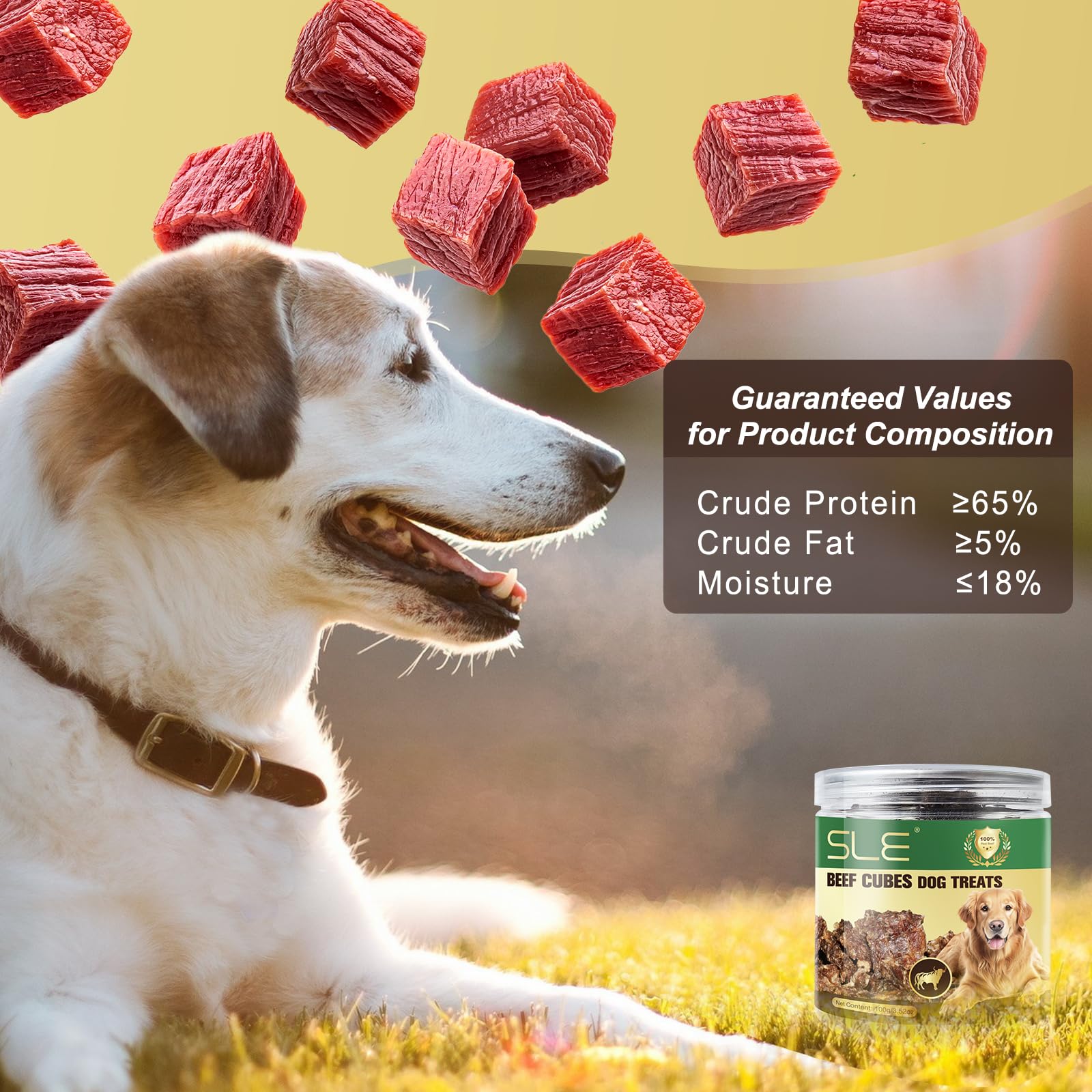 Dog Beef Treats, Rawhide Free Grain Free Snack Chewy Beef Cubes for Dogs Natural Low Fat Dog Training Rewards-100g - Image 2