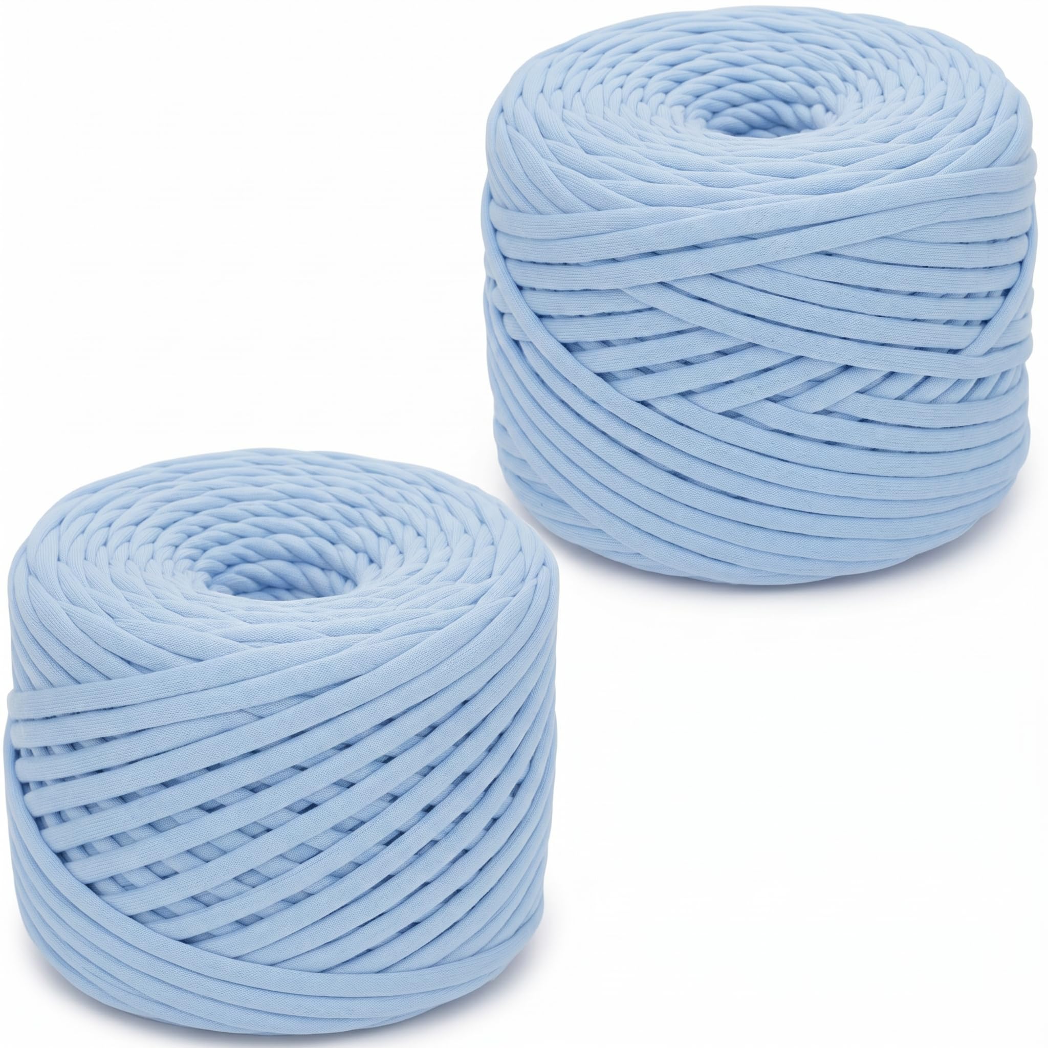 2×285g Pack T Shirt Yarn, Crochet Yarn Chunky Yarn for Hand Knitting, Fabric Strip Wool Yarn for Bags, Baskets, Blankets and DIY Home Decor, 285g Each Roll Chunky Wool (Sky Blue)