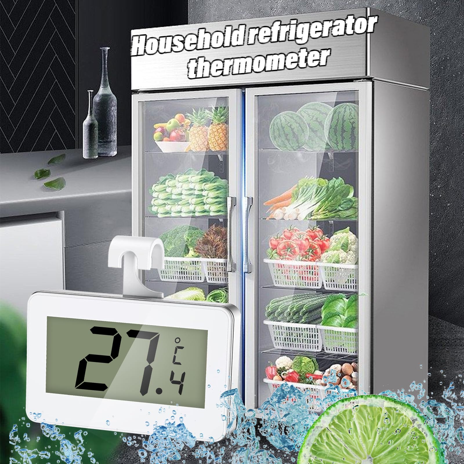 Lot de 4 thermomètres de réfrigérateur numériques avec écran LCD, thermomètre avec alarme de gel, thermomètre de congélateur, parfait pour la cuisine, les restaurants, la maison