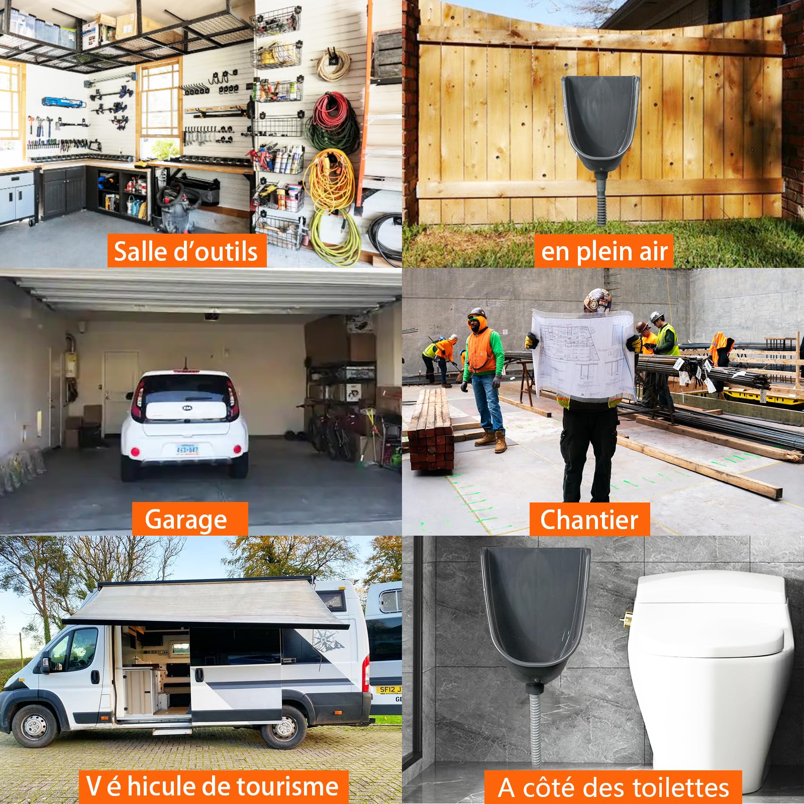 Urinoir sans eau pour garage pour hommes - Urinoirs en plastique pour hommes - Déviateur d'urine pour toilettes - Urinoir extérieur - Urinoirs murales pour hommes pour salle de bain, installation sans