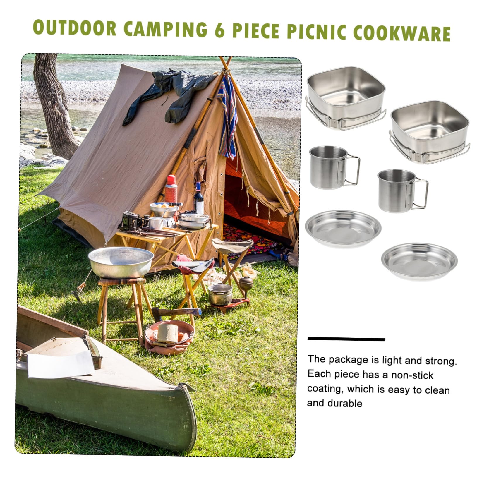 BESTonZON Vaisselle De Camping en Plein Air Ustensiles De Cuisine Poêle De Plein Air Portable Cuisson Kit De Cuisine De Camping Cuisinière De Camping Petit Acier Inoxydable