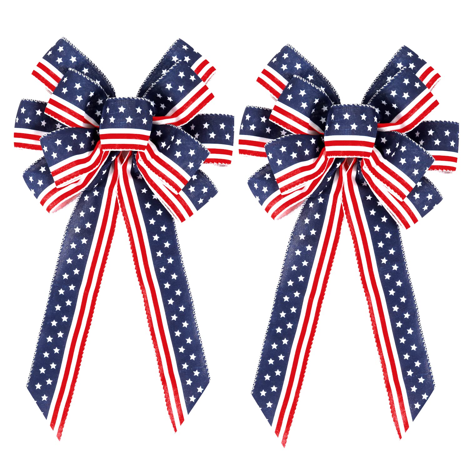 Hongsome2 Pack 4th of July Decor Bow for Wreath,Red White Blue Stripe Stars Tree Topper Bows for Patriotic,Independence Day,Memorial Day,Veteran's Day,Front Door Indoor Outdoor Decorations