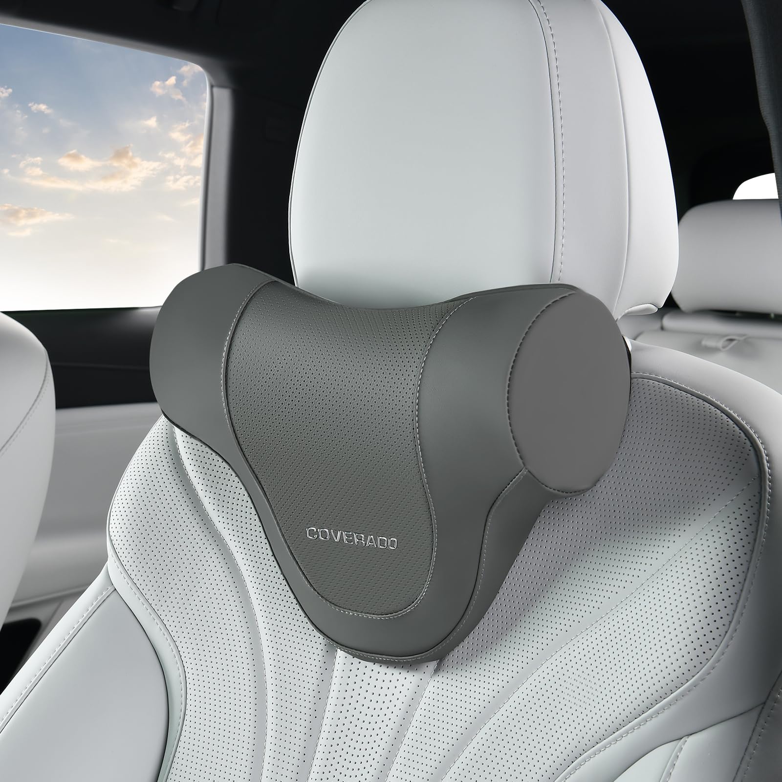 Photo 1 of Coverado Car Headrest Pillow, Ergonomic Memory Foam Car Neck Pillow for Driving Seat with Adjustable Strap, Soft PU Leather Breathable Removable Cover Neck Support for Neck Pain Relief