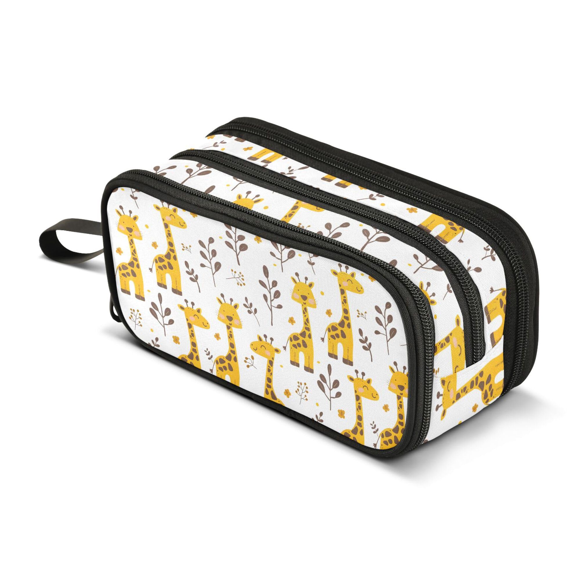 Large Pencil Case, Big Capacity Pencil Bag Pen Pouch Holder 3 Compartments, Giraffe School Office Supplies Stationery Makeup Bag Storage Organizer for Students Girls Boys Women Men