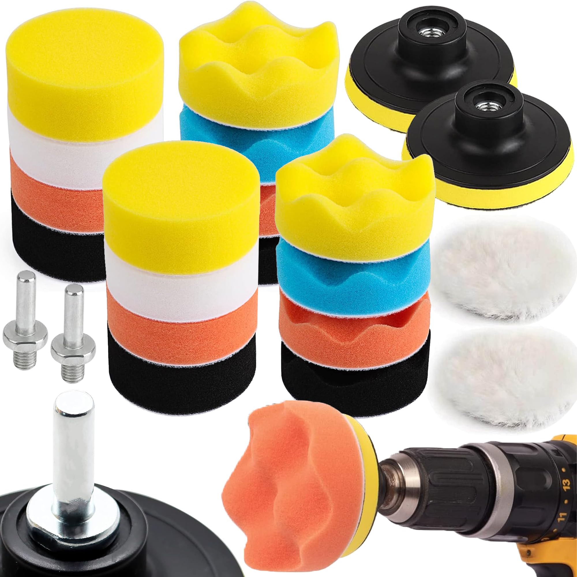 31-teiliges Auto-Polierpad-Set Für Bohrmaschinen - 3 Zoll Polierschwämme Mit Adaptern