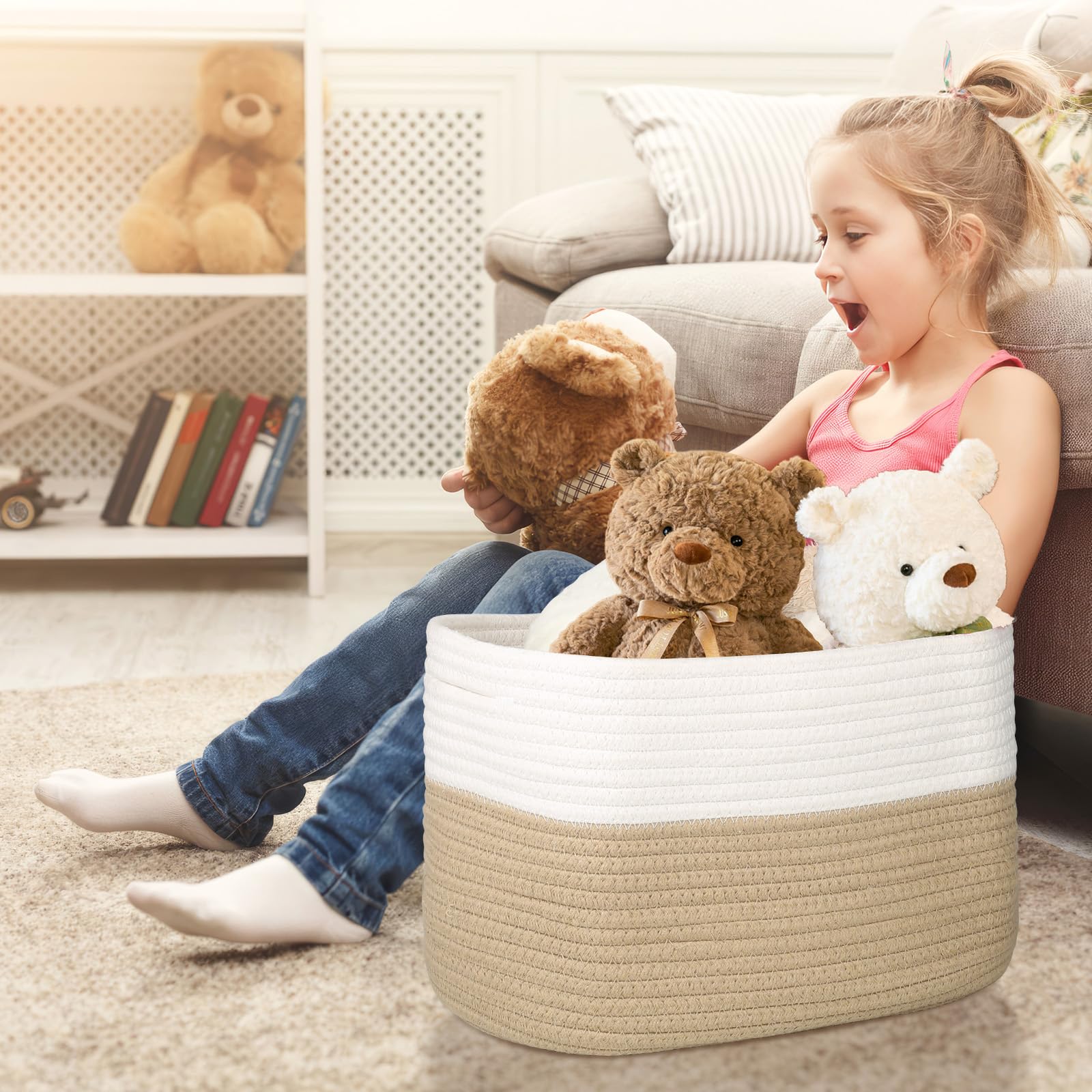 Aevcvok Opbergmand, 3-delige set, opbergmand van katoen, organizer-manden, mand van katoenen touw, grote katoenen mand, wasmand, speelgoedmand, plankmanden voor badkamer, woonkamer, 36 x 25 x 22 cm