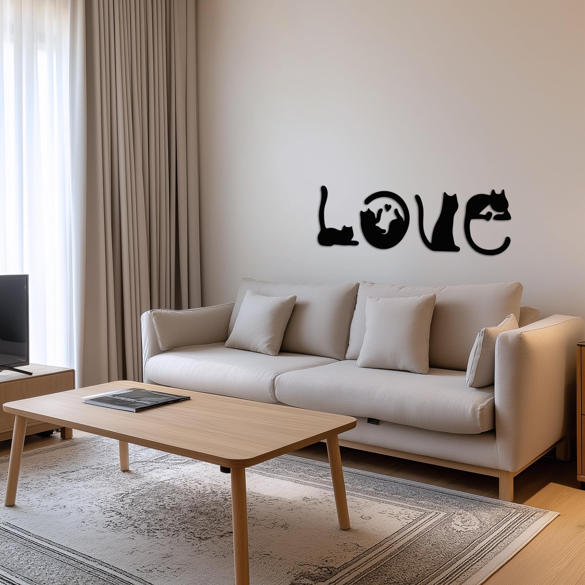 4 piezas de decoración de pared de gato negro, arte de pared con temática de amor para sala de estar, dormitorio, cocina, decoración de pared de madera para amantes de los gatos 5