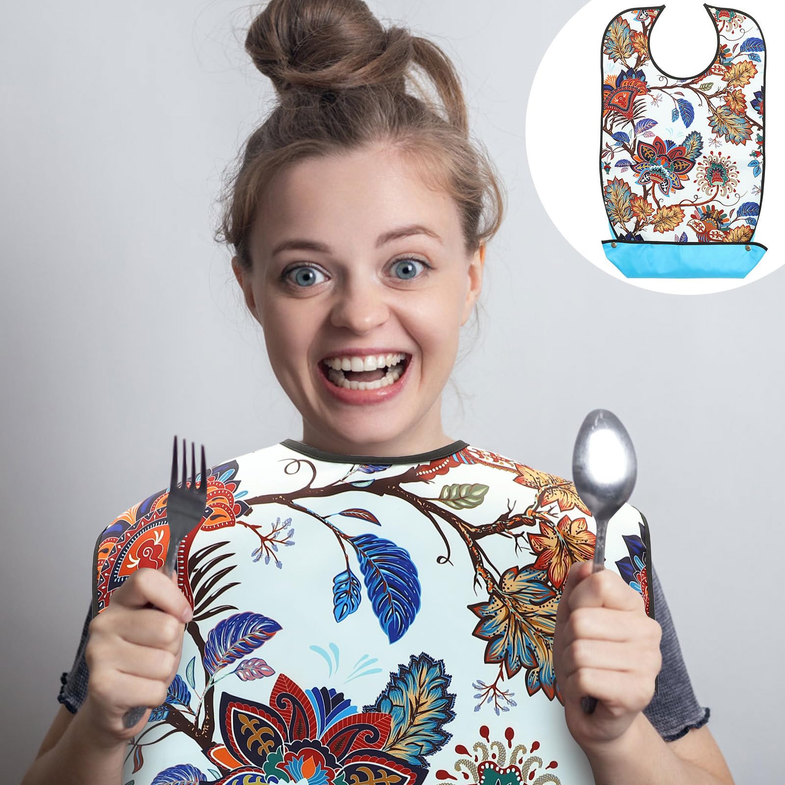 Esslätzchen aus Polyester und Pu 3 Stück mit Verstellbarem Riemen Wiederverwendbar Schützt Kleidung Beim Essen für Erwachsene für Senioren und Ältere Menschen