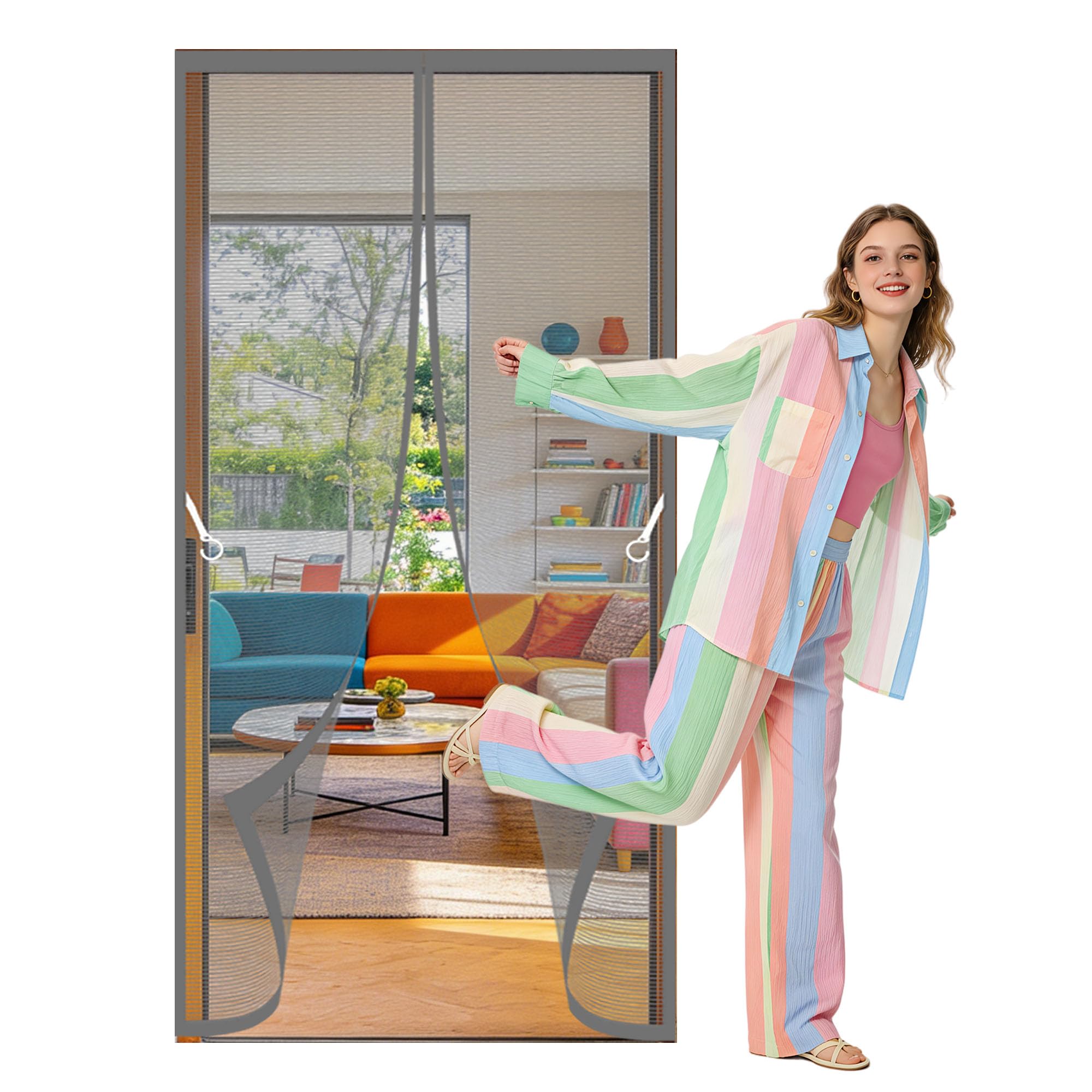 Magnetic Screen Door 80 x 208 cm No Tools Installation Fly Bug Mosquito Mesh Curtain Keep Bugs Out Lets Fresh Air in Suitable for Patio Room Balcony Bedroom, Grey