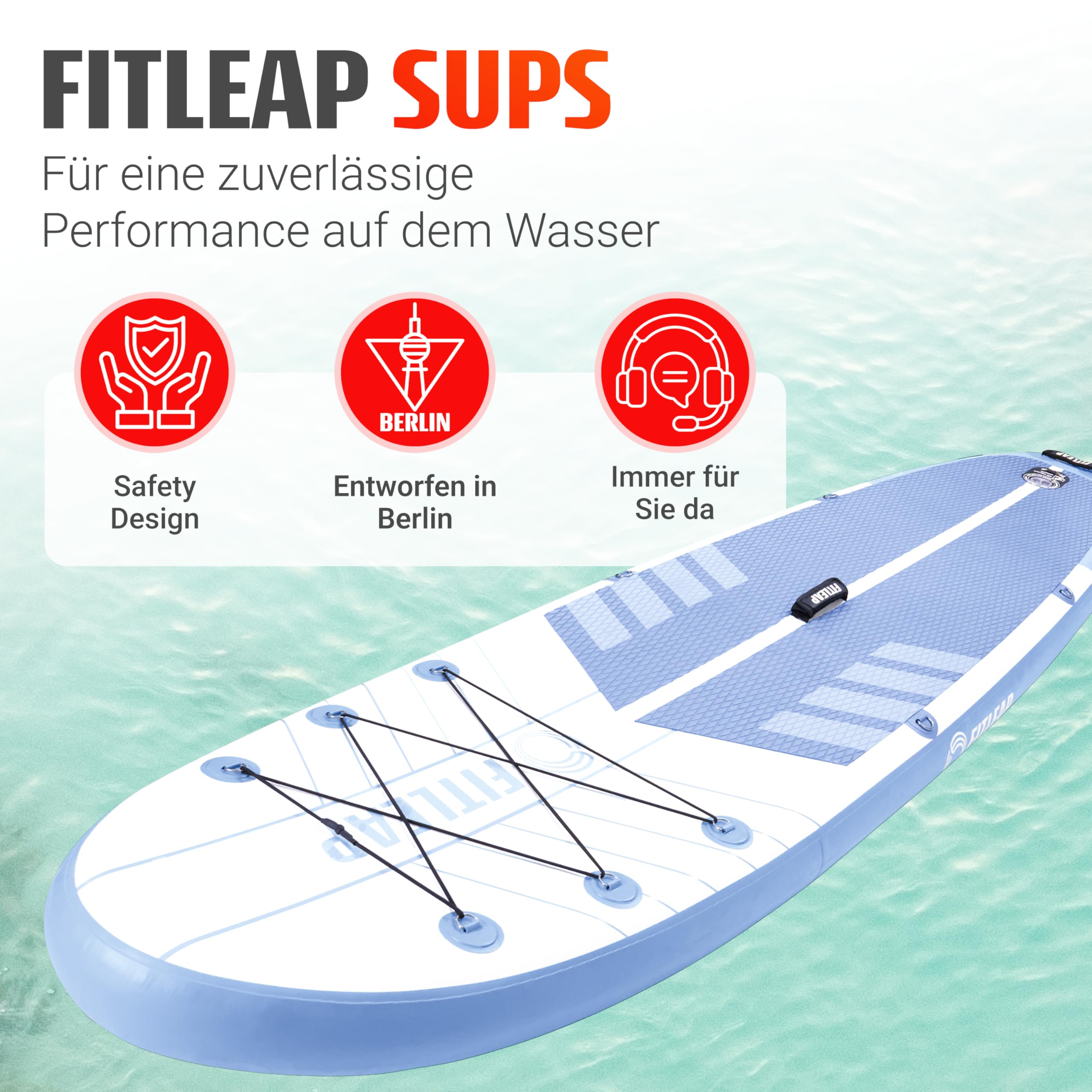 Fitleap Premium Stand Up Paddle Board aufblasbar - SUP Board Set mit Hochdruckpumpe, verstellbarem Paddel und Rucksack - Ideal für Anfänger und Profis - Perfekt für Yoga, Surfen und Wassersport