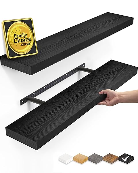 BAYKA Floating Shelves for Wall, 22.5 inches Black Wall Shelves for Bathroom, Bedroom, Living Room, Kitchen & Book, Hanging Display Decor Organizer Shelf with 22 lbs Capacity