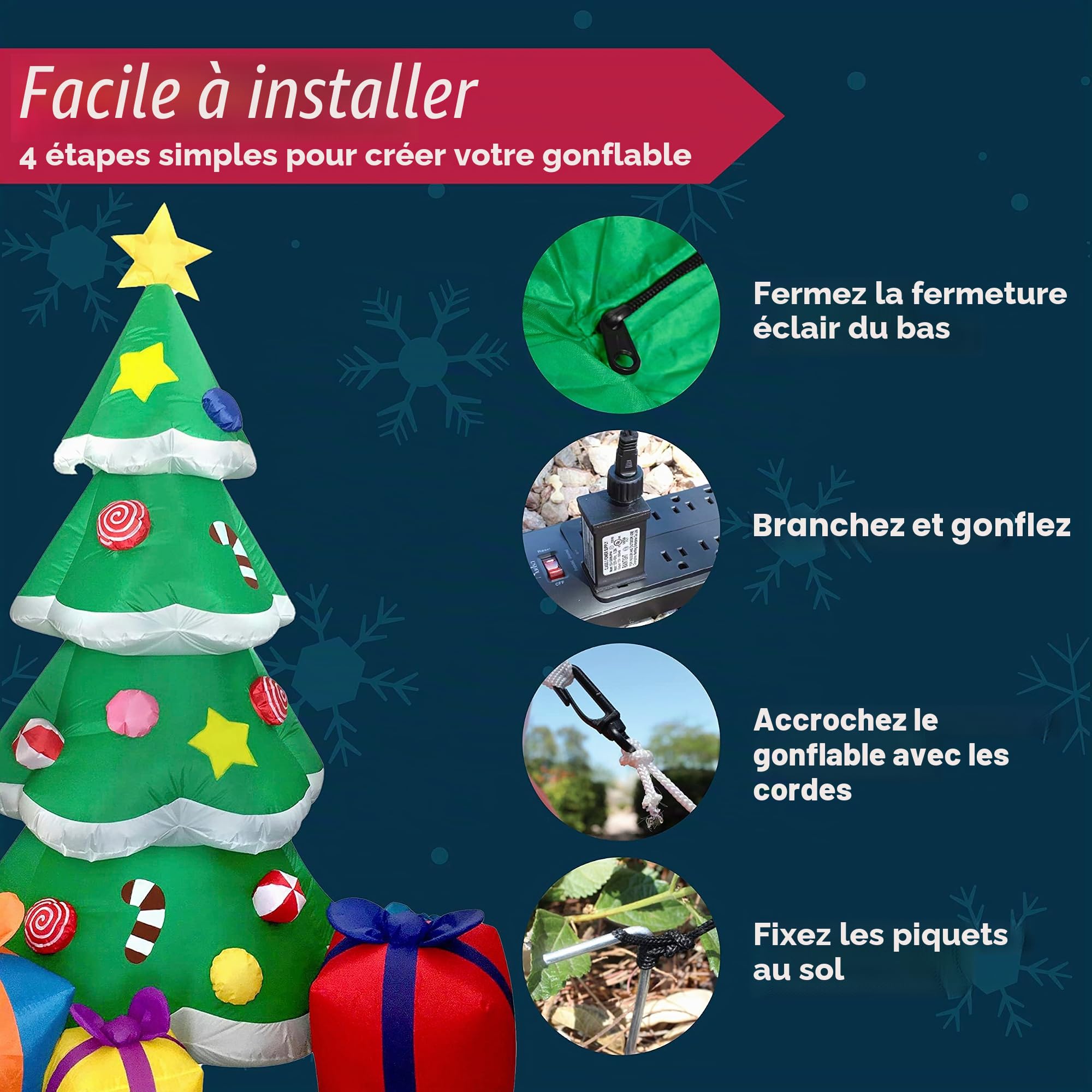 Joiedomi Sapin de Noël géant gonflable à DEL de 2,1 m avec 3 boîtes cadeaux, parfait pour décoration de cour gonflable, intérieur ou extérieur, décoration de Noël
