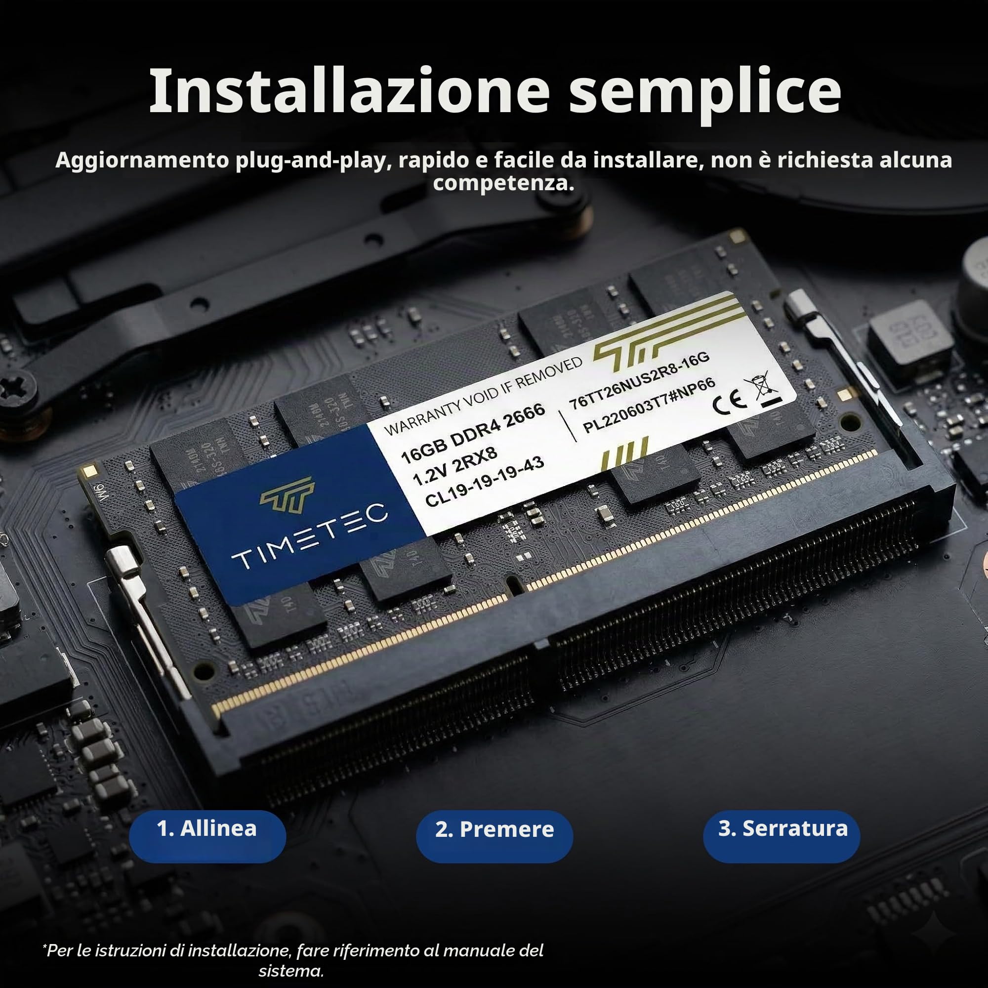 Timetec Advanced 16GB DDR4 2666MHz (PC4-2666V) PC4-21300 SODIMM RAM per laptop, mini PC e computer All-in-One – Non-ECC Unbuffered, 260 pin, 1,2V CL19 modulo di memoria