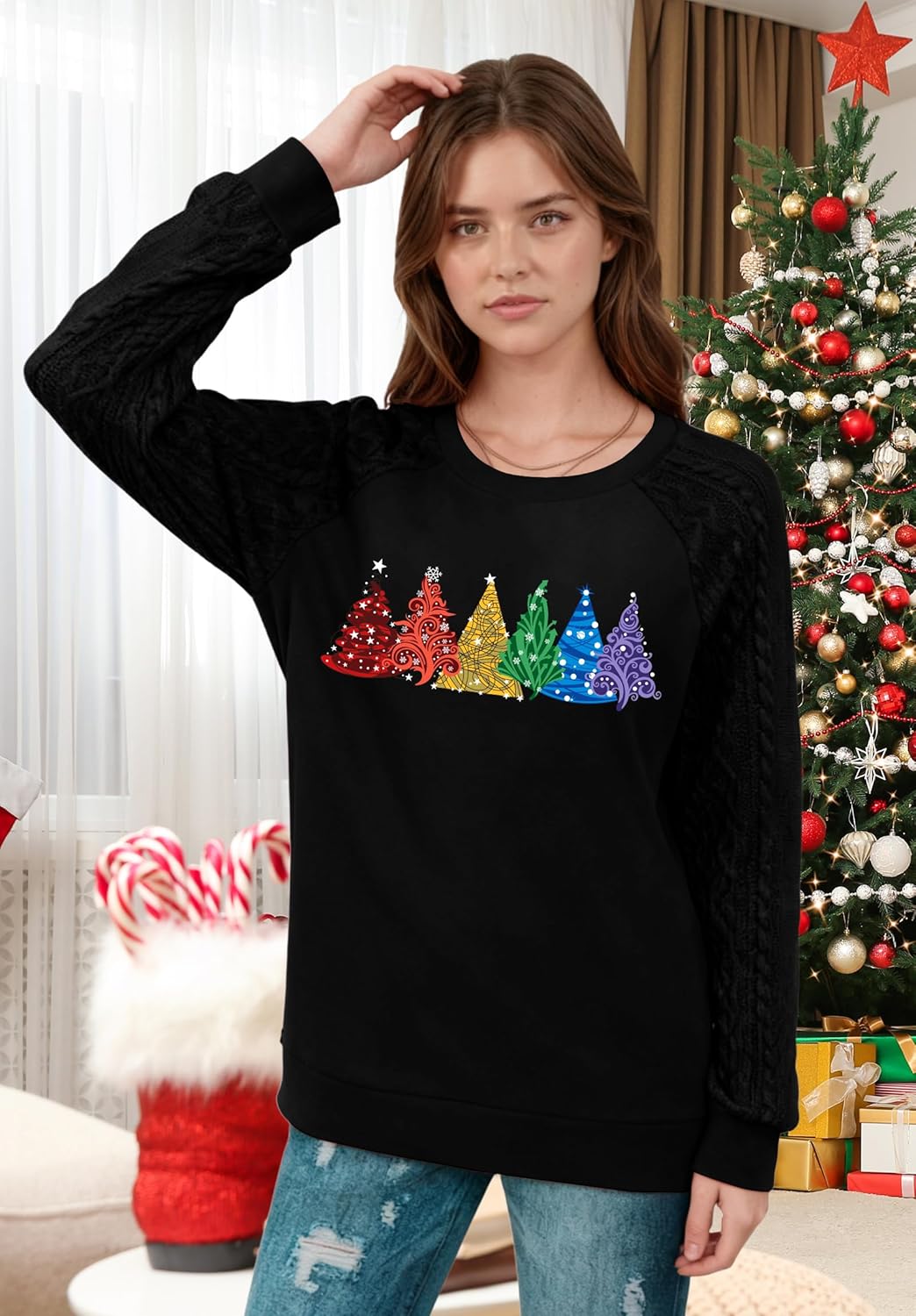 LHBNK Christmas Shirts for Women: Merry Christmas T-Shirt Xmas Buffalo Plaid Long Sleeve Casual Holiday Tops - Image 4