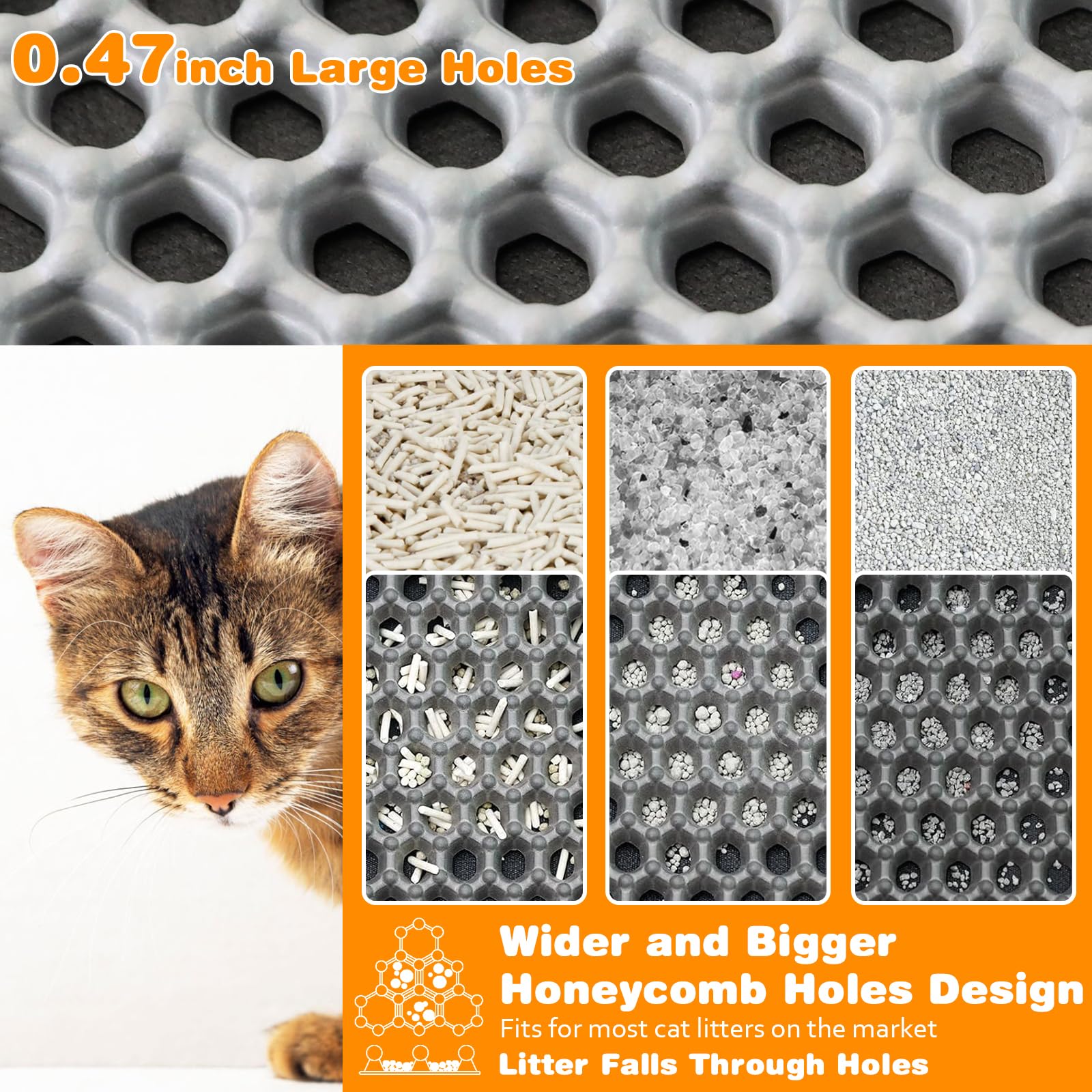 Waterproof Cat Litter Mat, Double Layer EVA, Odor-Free Large Grid, Urine Proof, Easy Cleanup (Gray, 16 x 20) - image 3