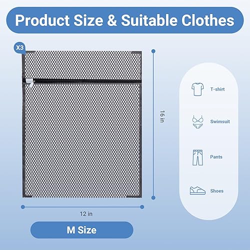 Miniatura 9 de Meeall Paquete de 2 bolsas de malla para lavandería, plegables, resistentes, grandes, para lavandería o viajes, con cierre de cordones, color blanco