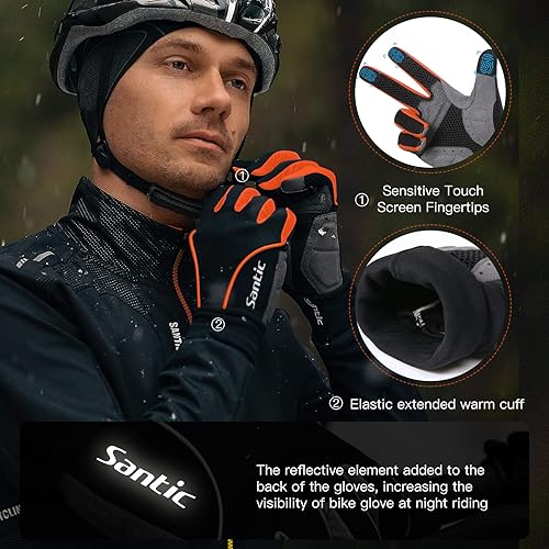 Miniatura 2 de Santic Guantes de ciclismo a prueba de viento, guantes de bicicleta de motocicleta con almohadillas de gel, guantes de bicicleta de montaña