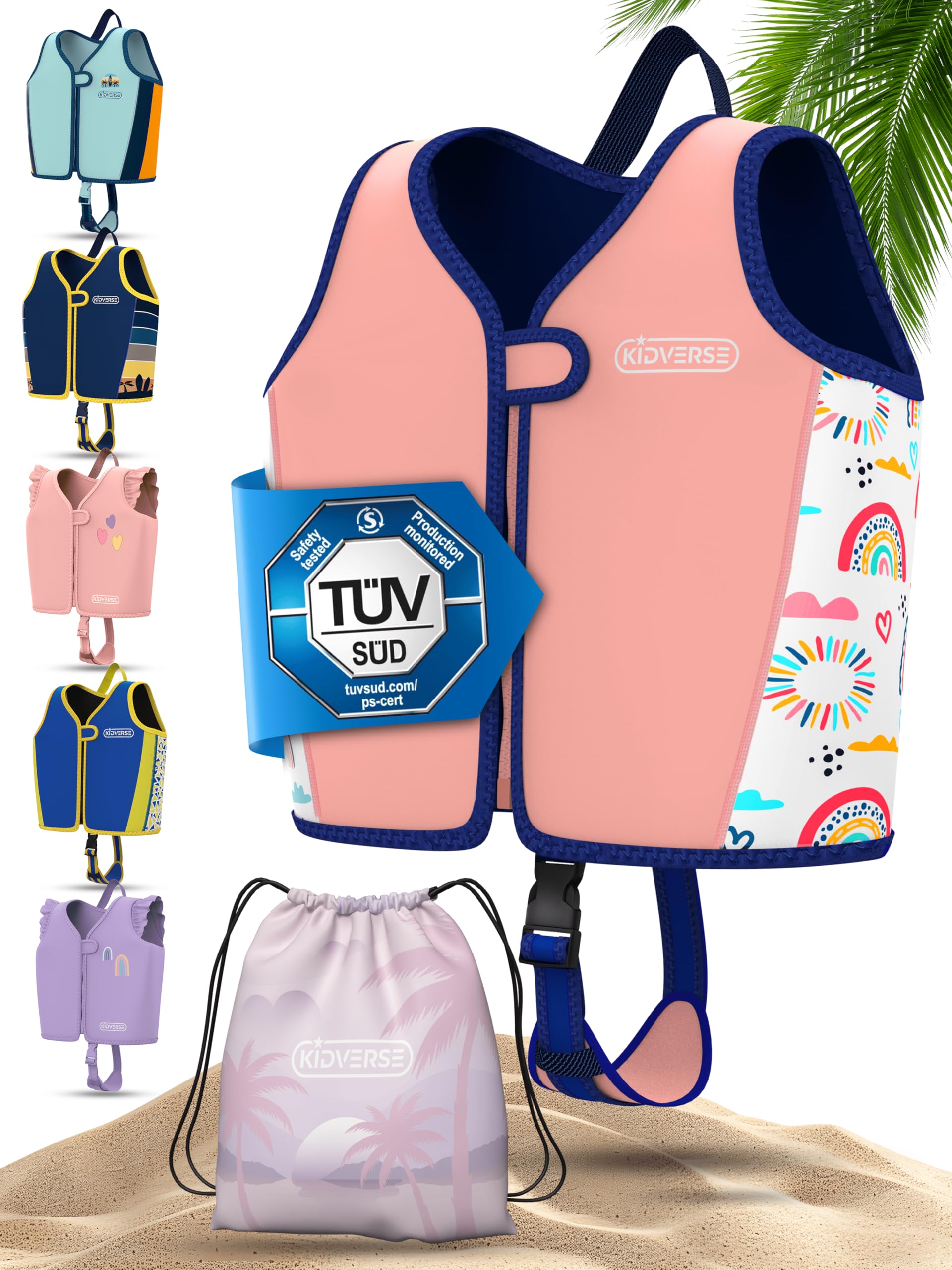 KIDVERSE Schwimmweste Kinder - Testsieger & TÜV geprüfte Schwimmhilfe für Kinder ab 2 Jahre mit verstellbarem Auftrieb - CE-Zertifiziert mit extra weichem Premium Neopren