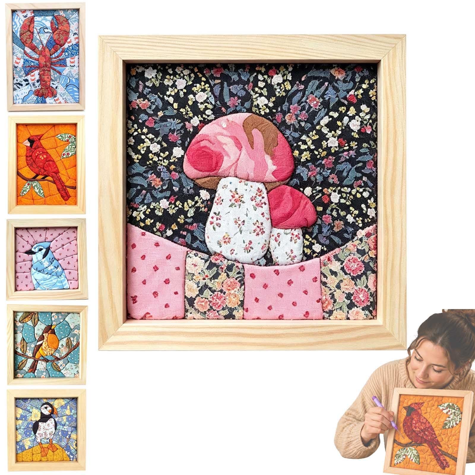 DIY No-Sew Fabric Mosaic Wall Art Craft Kit with Frame & Tools